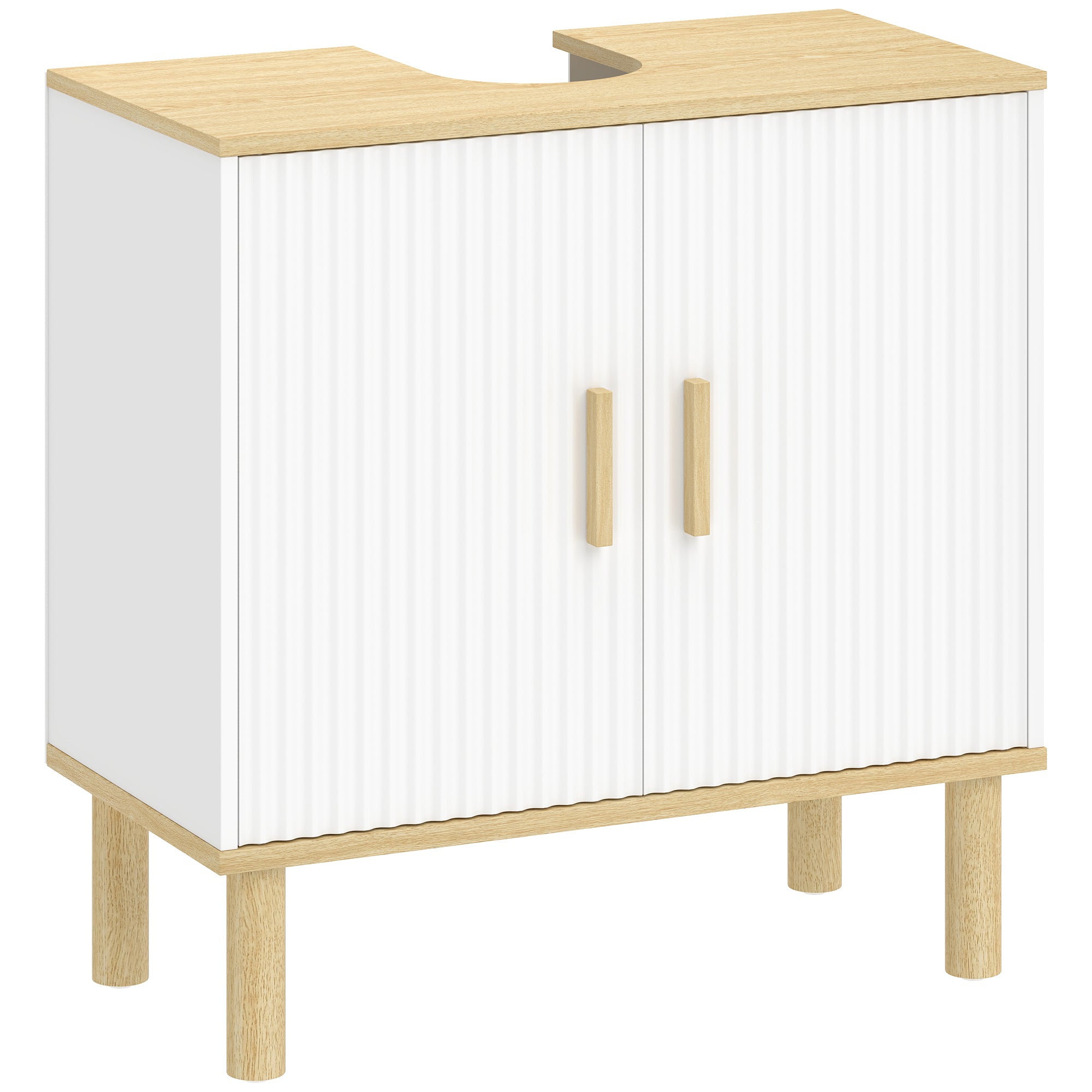 Meuble sous lavabo, meuble de salle de bain avec 2 portes et étagère réglable, armoire de salle de bains sous lavabo, style moderne, 60 x 30 x 61 cm, blanc
