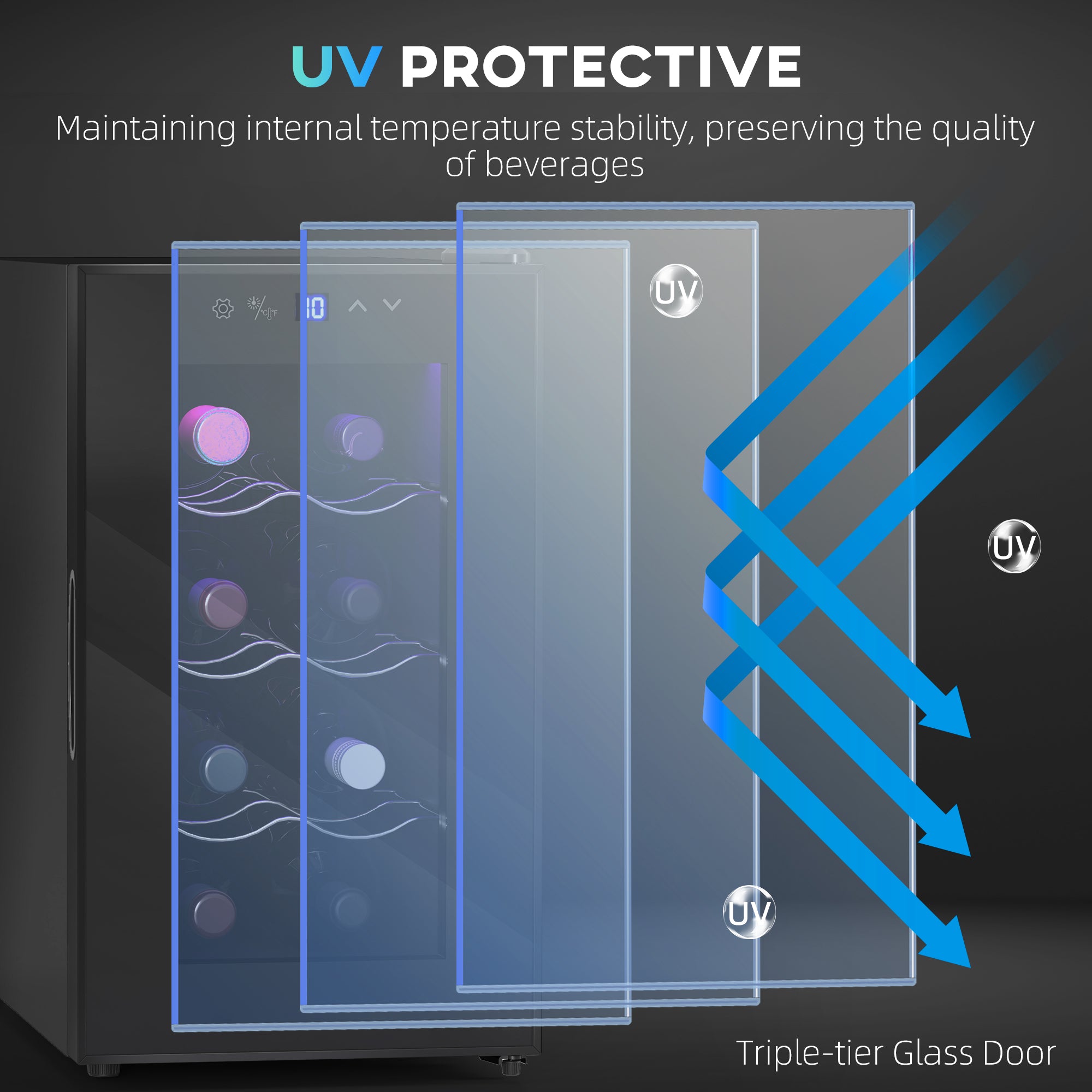 Cave à Vin 8 Bouteilles 21L, Réfrigérateur à Vin et Boissons avec Température Réglable 8-18°C, Porte en Verre Trempé Anti-UV, Étagères Ajustables, Écran Tactile, Éclairage LED, Noir