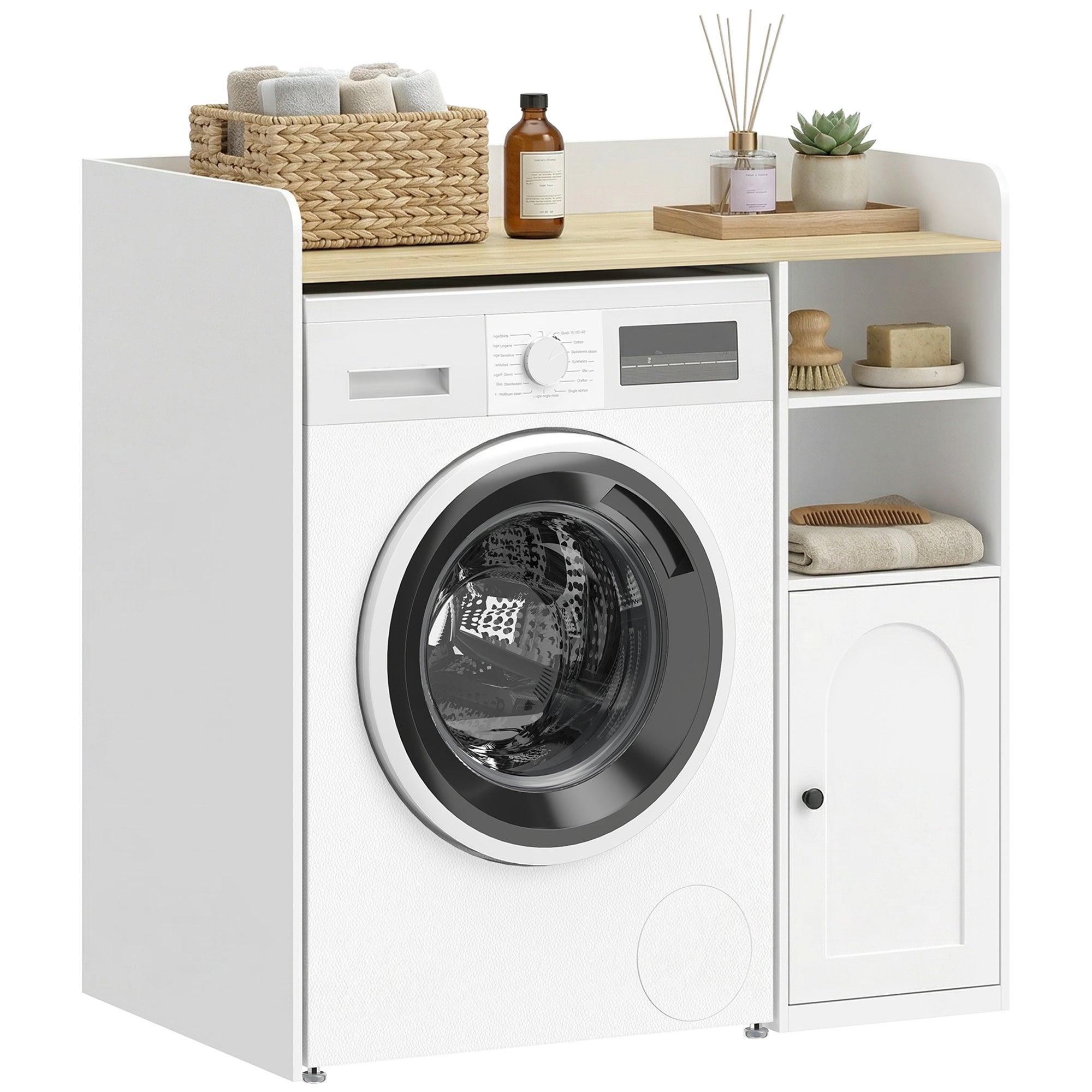 Meuble machine à laver, armoire machine a laver avec compartiments ouverts, porte à fermeture douce et large plateau, meuble de salle de bain et buanderie, 93,5 x 60 x 100 cm, blanc