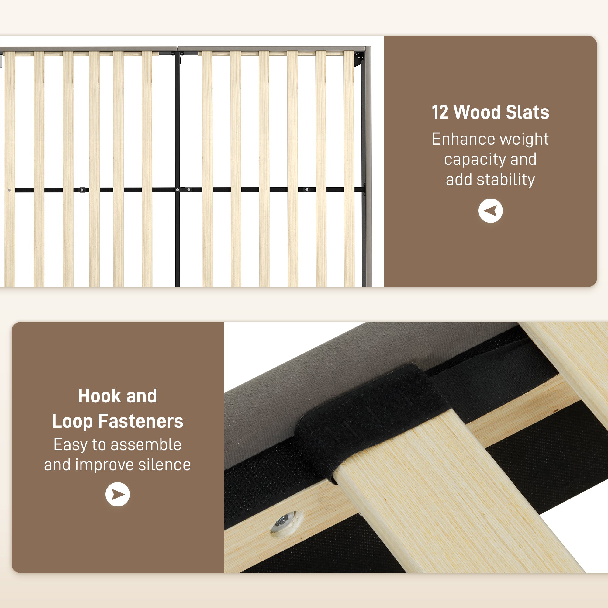 Cadre de lit double, 140 x 190 cm, lit 2 personnes, cadre métallique, tête de lit réglable, avec sommier, rangement sous le lit, montage facile, gris