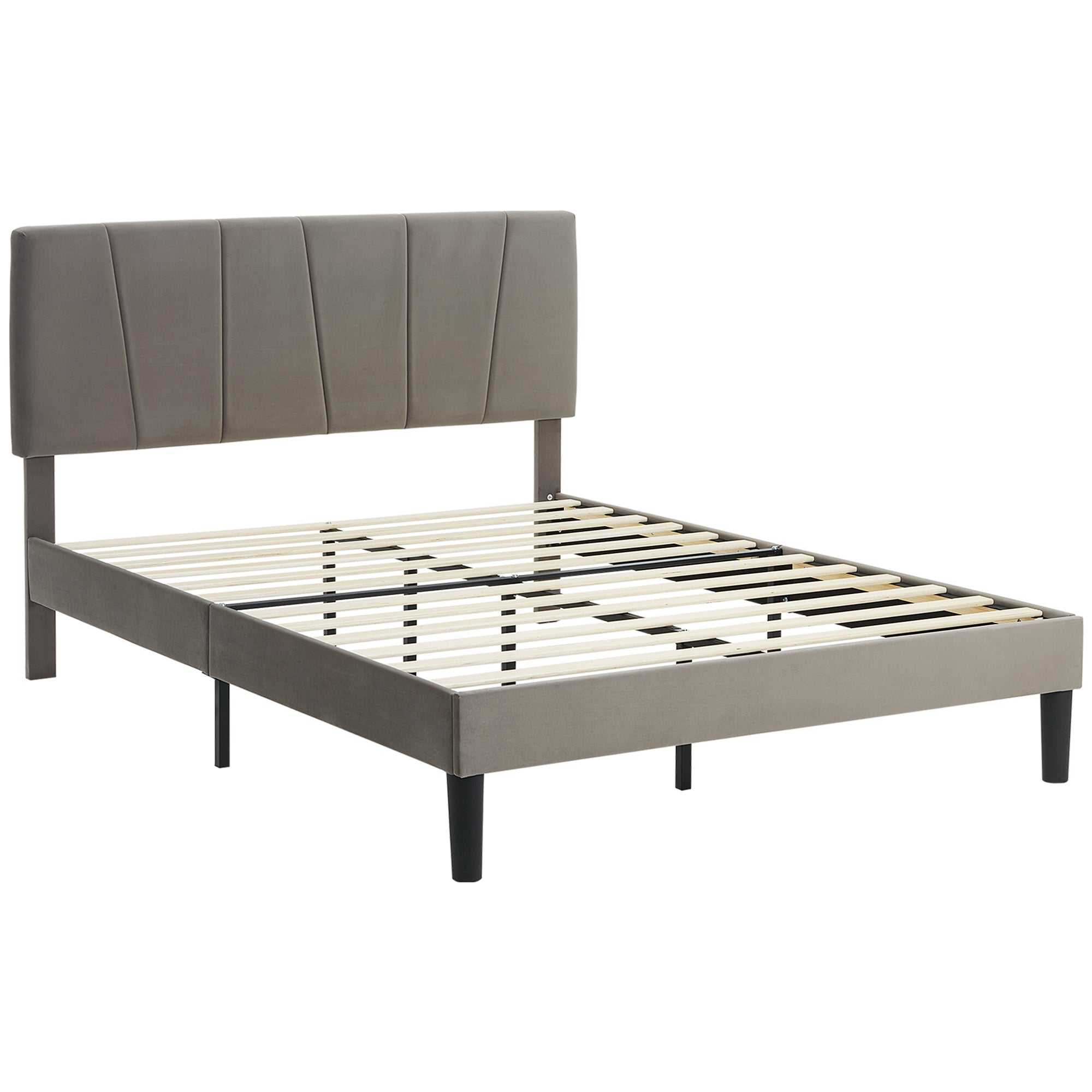 Cadre de lit double, 140 x 190 cm, lit 2 personnes, cadre métallique, tête de lit réglable, avec sommier, rangement sous le lit, montage facile, gris