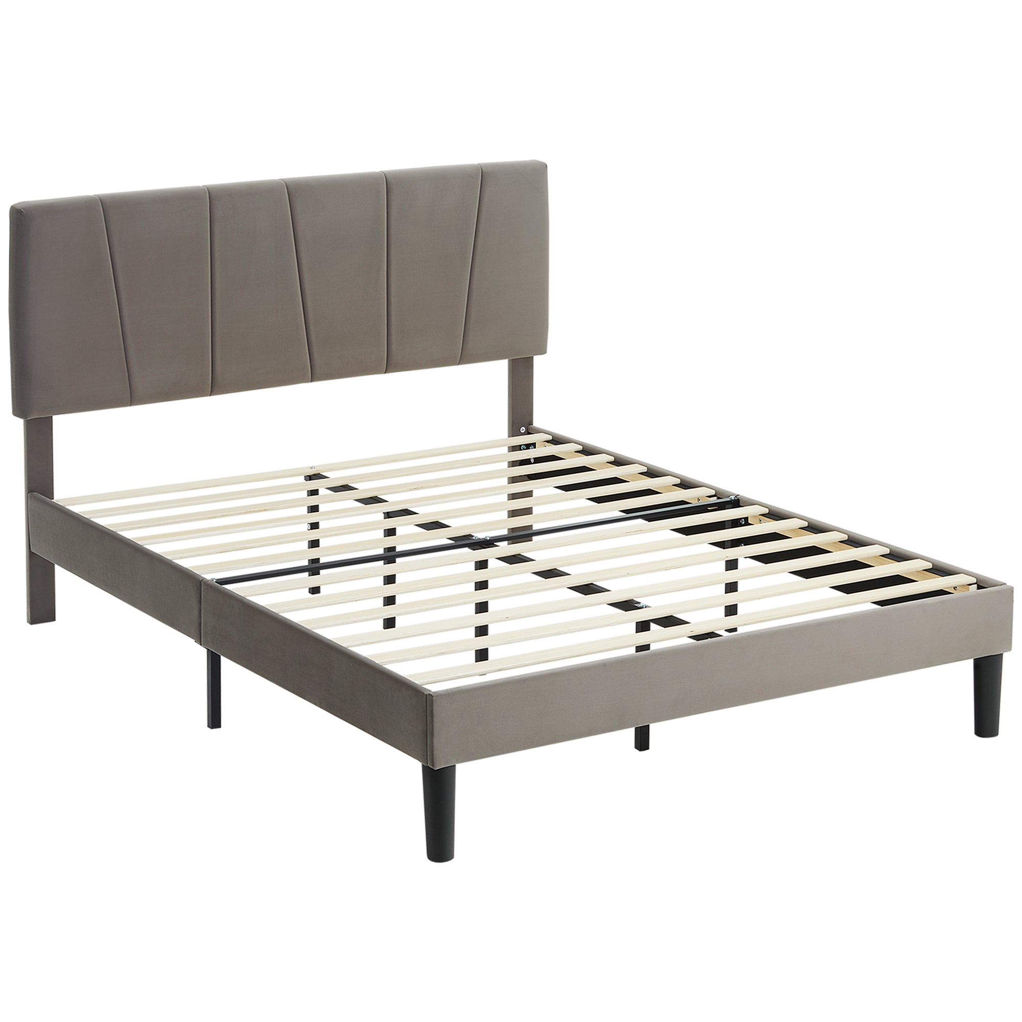 Cadre de lit double, 140 x 190 cm, lit 2 personnes, cadre métallique, tête de lit réglable, avec sommier, rangement sous le lit, montage facile, gris