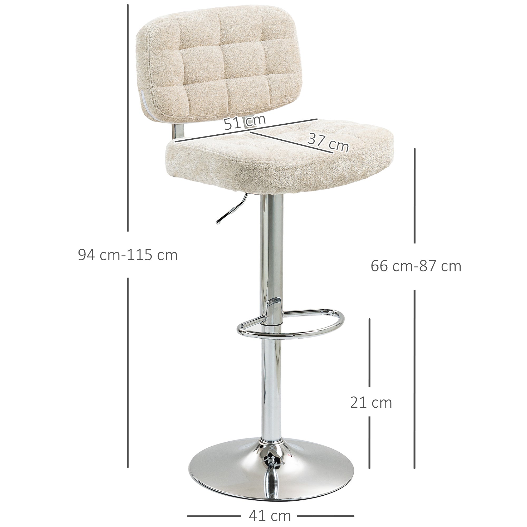 Lot de 2 tabourets de bar, chaises de bar pivotantes, chaise haute cuisine avec dossier, hauteur réglable et repose-pieds, cadre en acier, charge 120 Kg, beige