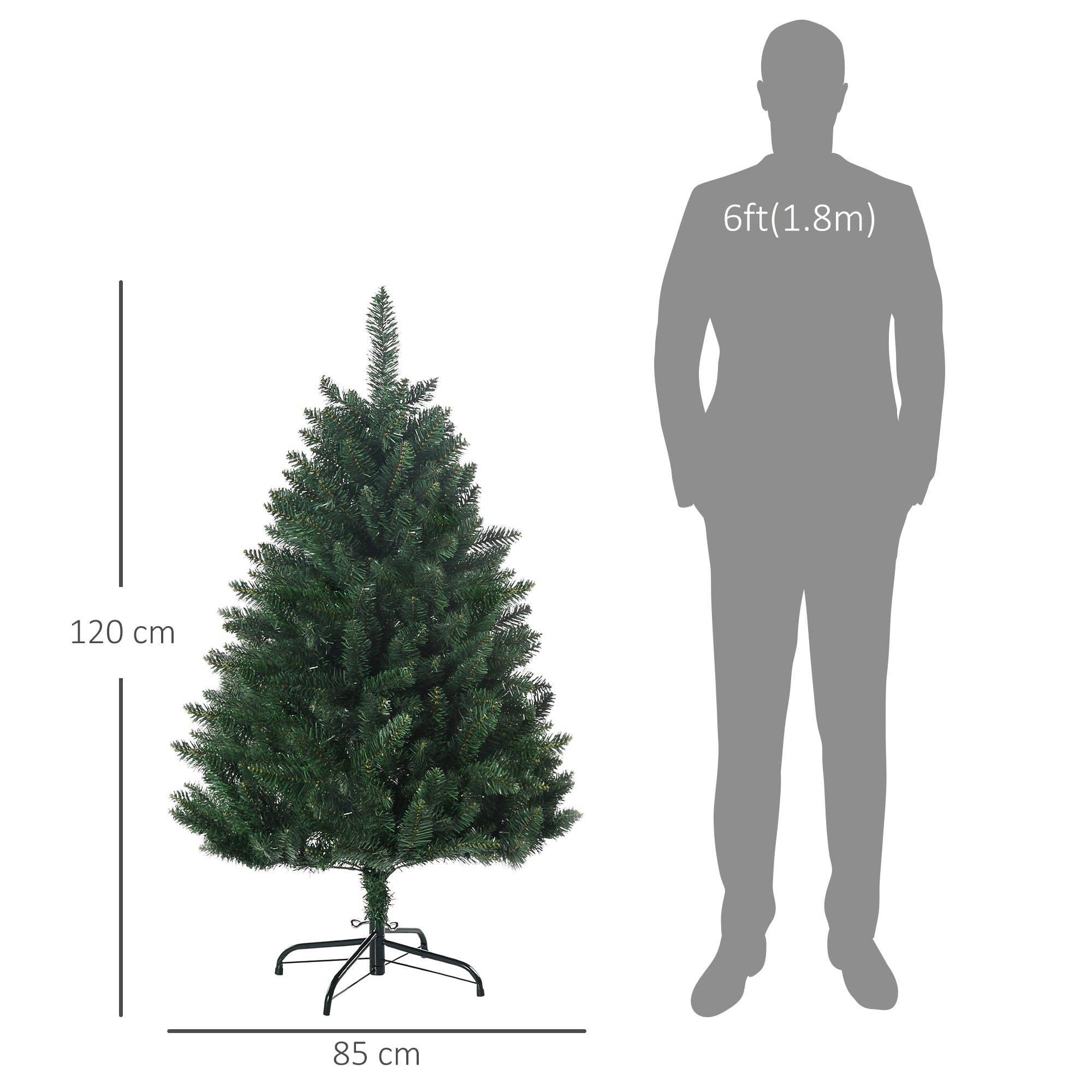 Sapin de Noël artificiel 120H cm 305 branches avec pied croix acier amovible - vert