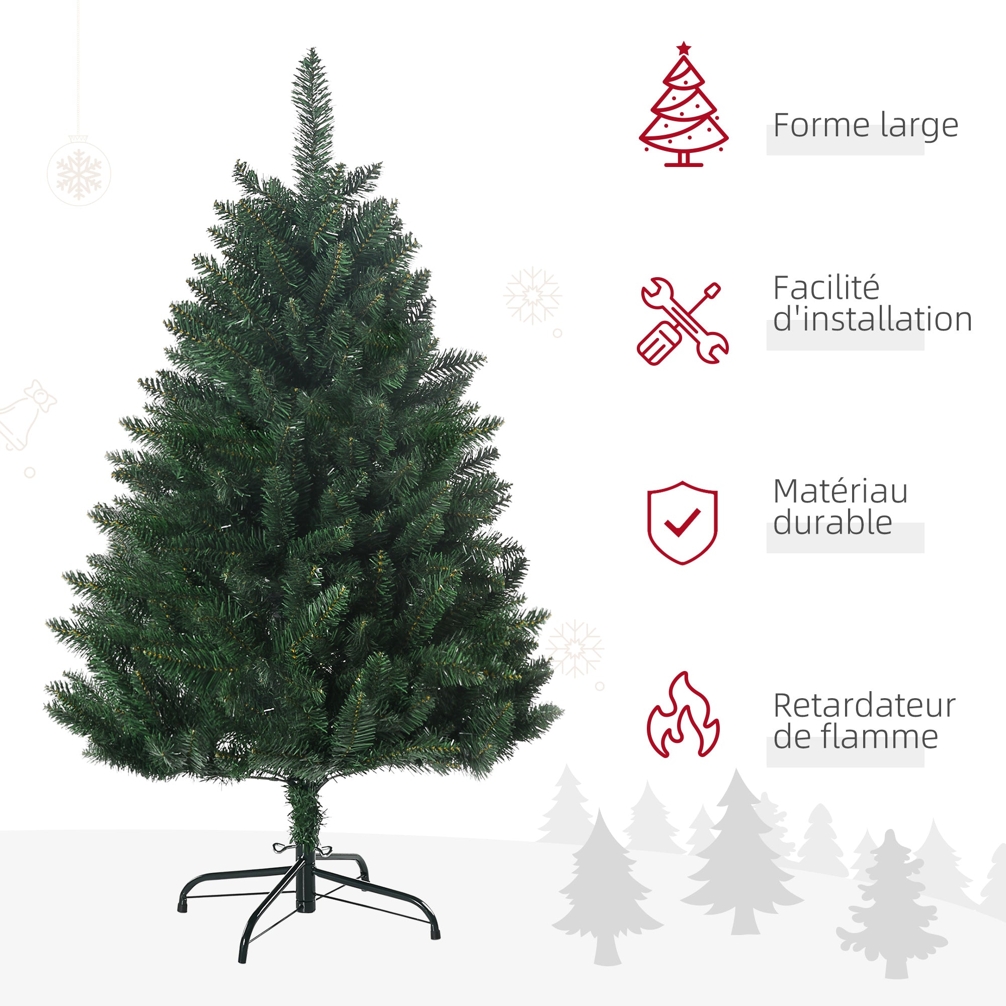 Sapin de Noël artificiel 120H cm 305 branches avec pied croix acier amovible - vert
