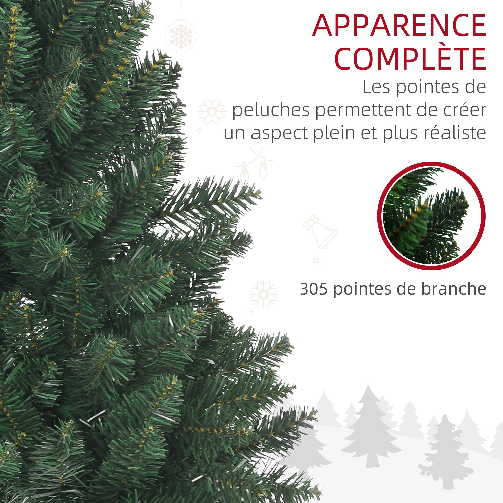 Sapin de Noël artificiel 120H cm 305 branches avec pied croix acier amovible - vert