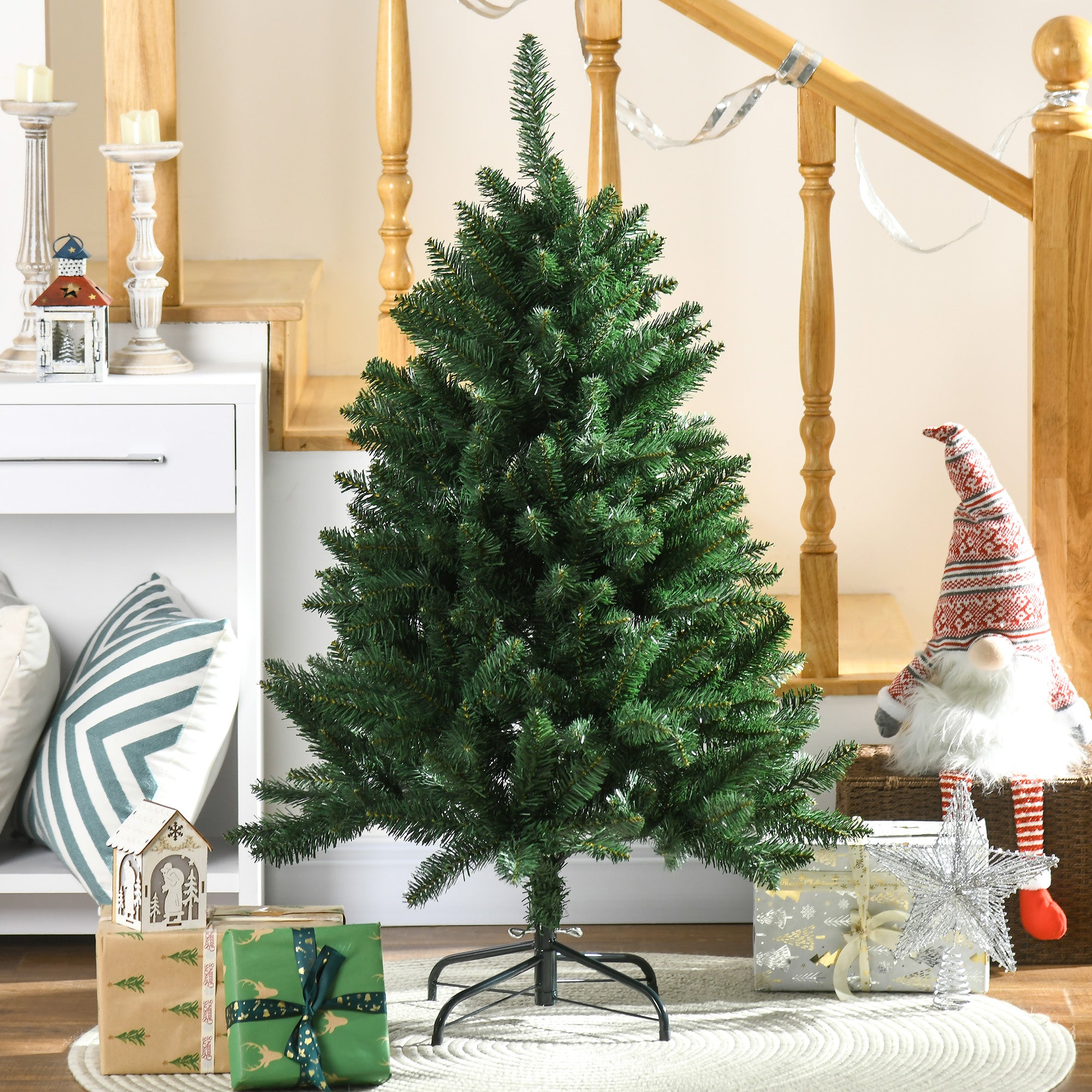 Sapin de Noël artificiel 120H cm 305 branches avec pied croix acier amovible - vert