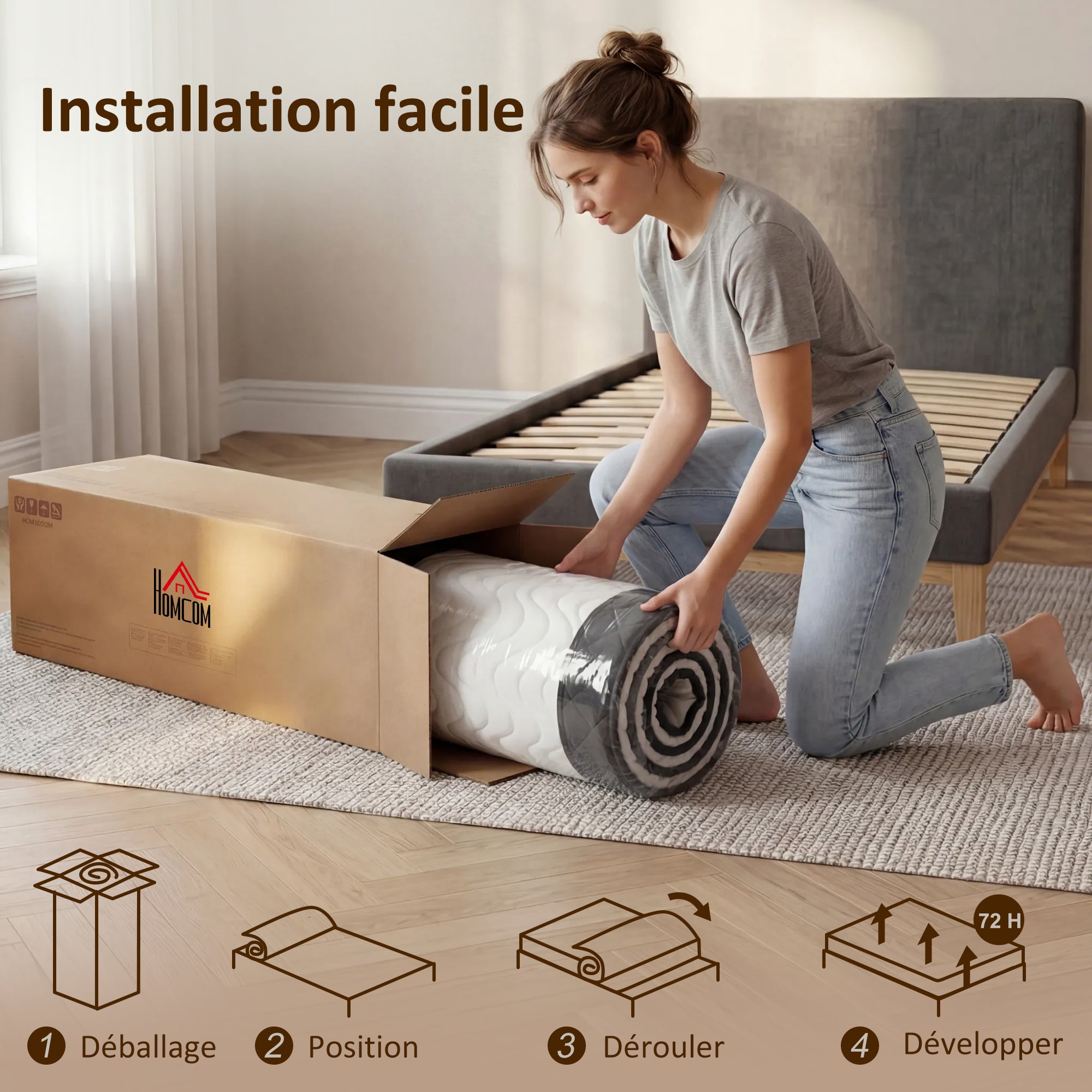 Matelas 90x190cm, Matelas 1 Personnes, Mousse à Mémoire de Forme, 20cm d'Épaisseur, Mousse Découpée en Vagues et Bords Renforcés, Certifié Oeko-Tex, Fermeté Moyenne