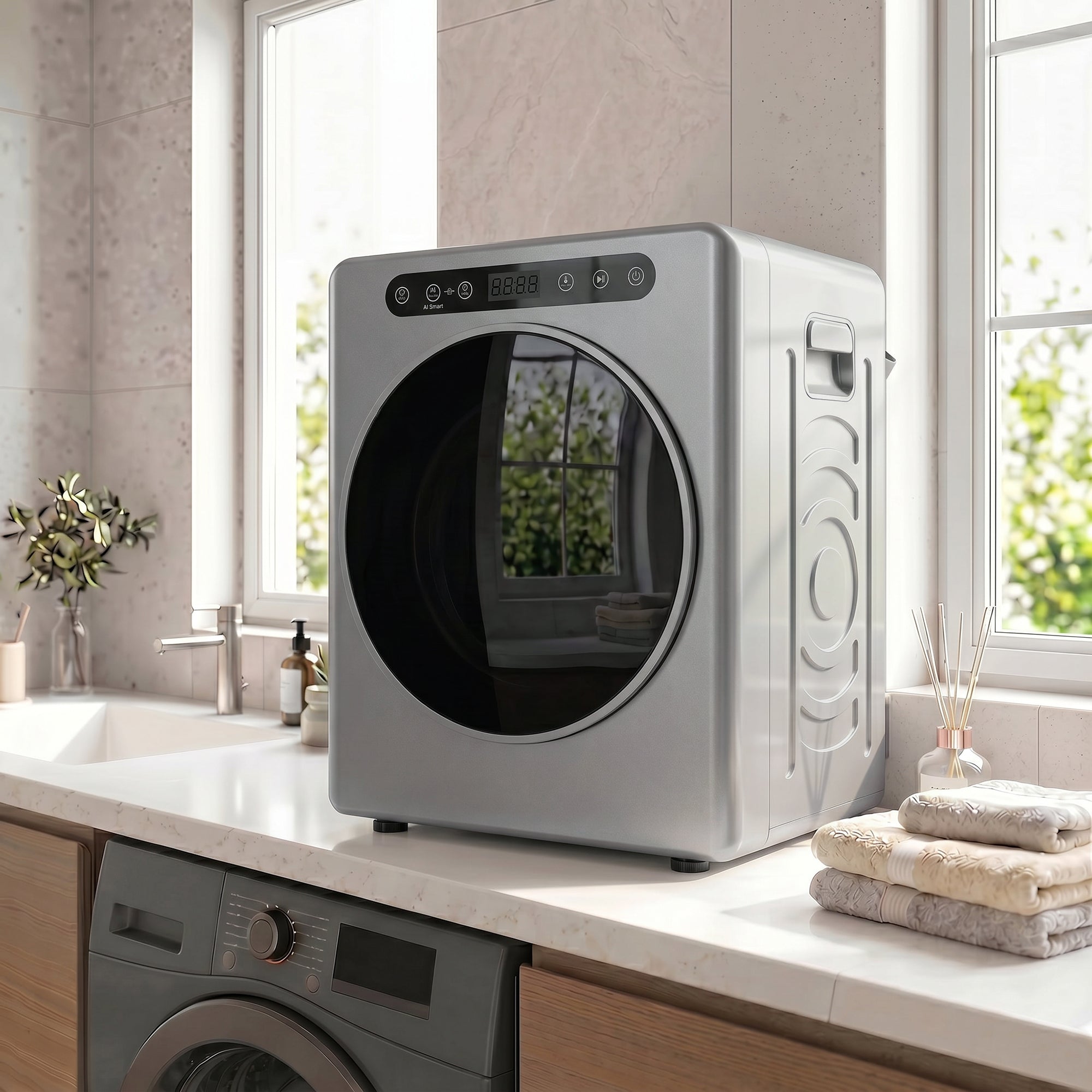 Sèche linge à évacuation compact, sèche-linge électrique 1000 W 3 Kg avec 6 modes de séchage, cuve en acier inoxydable, charge frontale, minuterie, pour appartement, maison, camping-cars argent