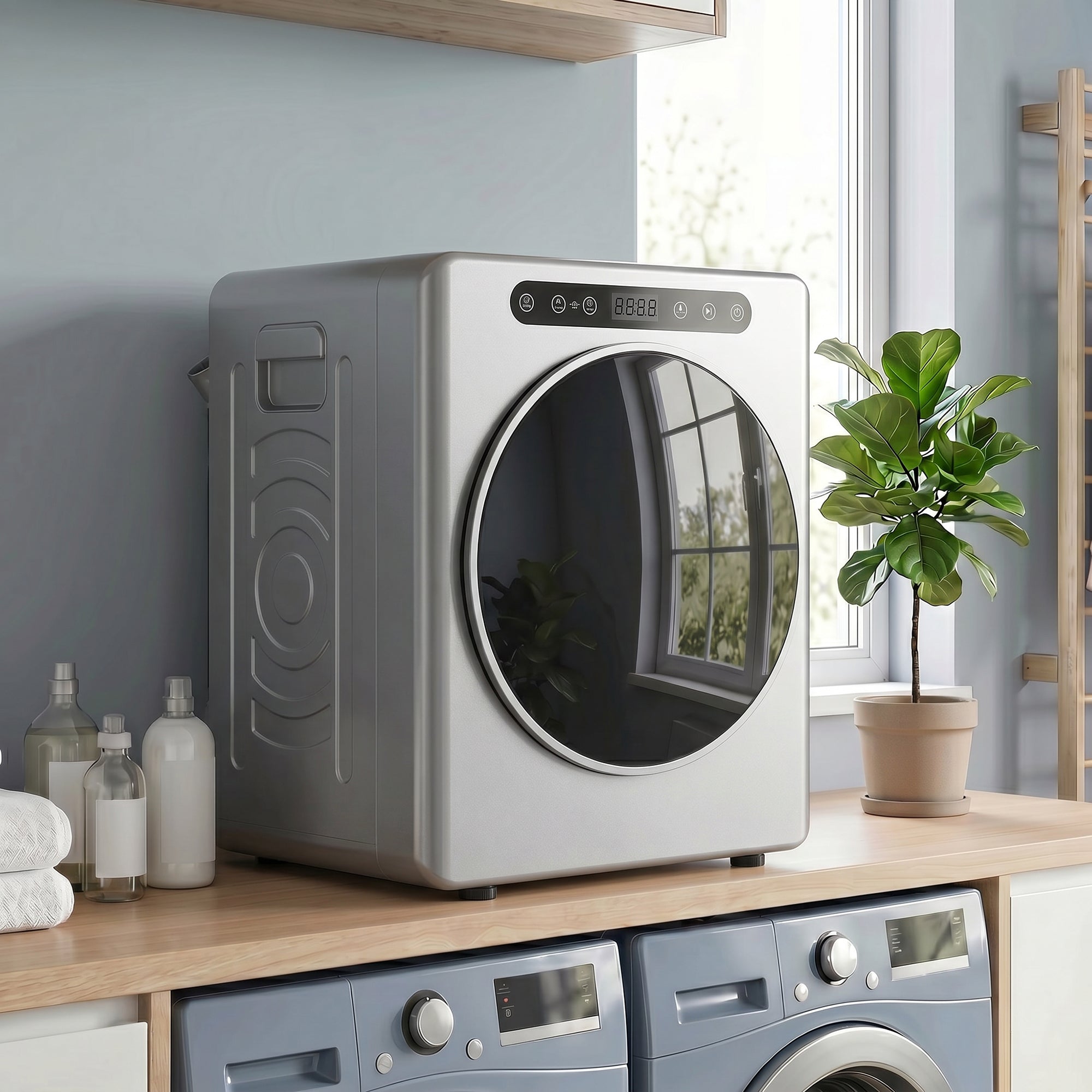 Sèche linge à évacuation compact, sèche-linge électrique 1000 W 3 Kg avec 6 modes de séchage, cuve en acier inoxydable, charge frontale, minuterie, pour appartement, maison, camping-cars argent