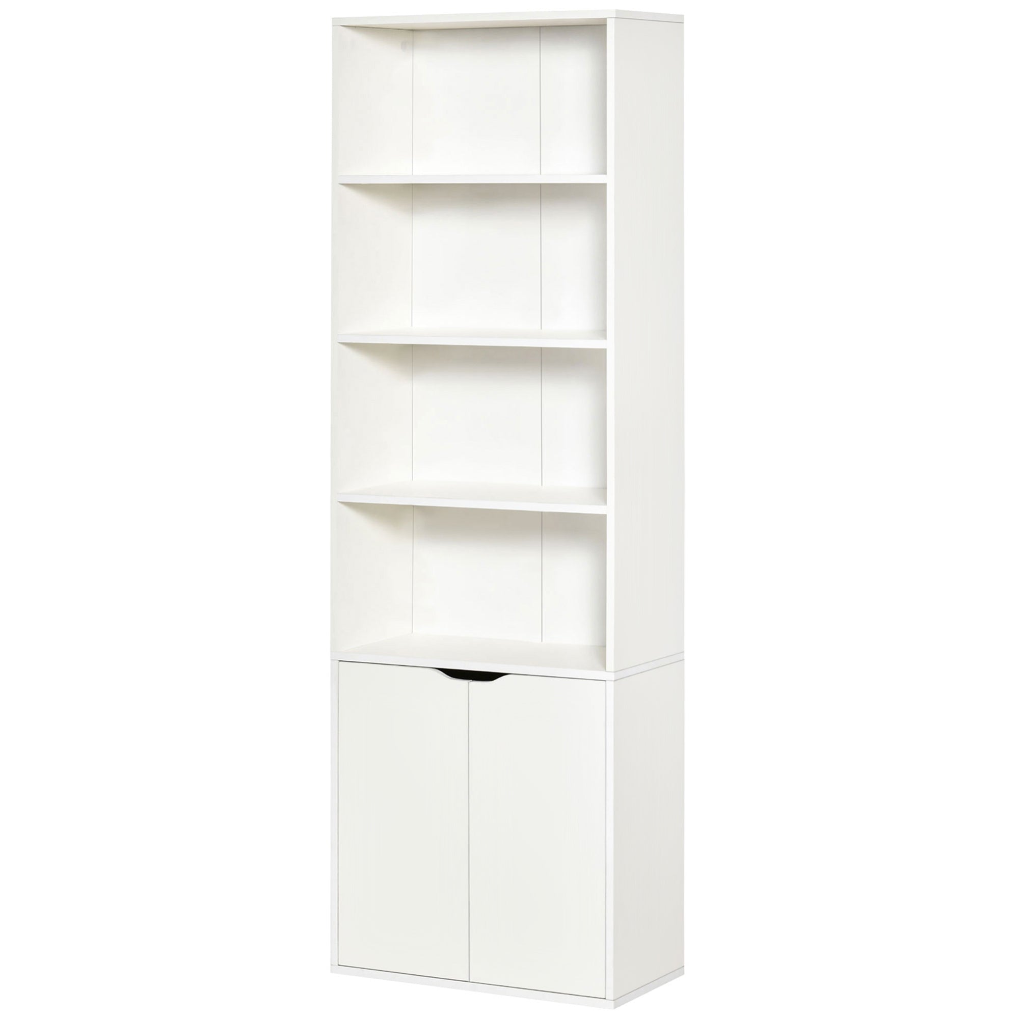 Bibliothèque à 6 niveaux, meuble de rangement, étagère à livres 59 x 29 x 180 cm avec 4 compartiments ouverts et 2 portes, étagère de rangement pour salon, chambre, bureau, blanc