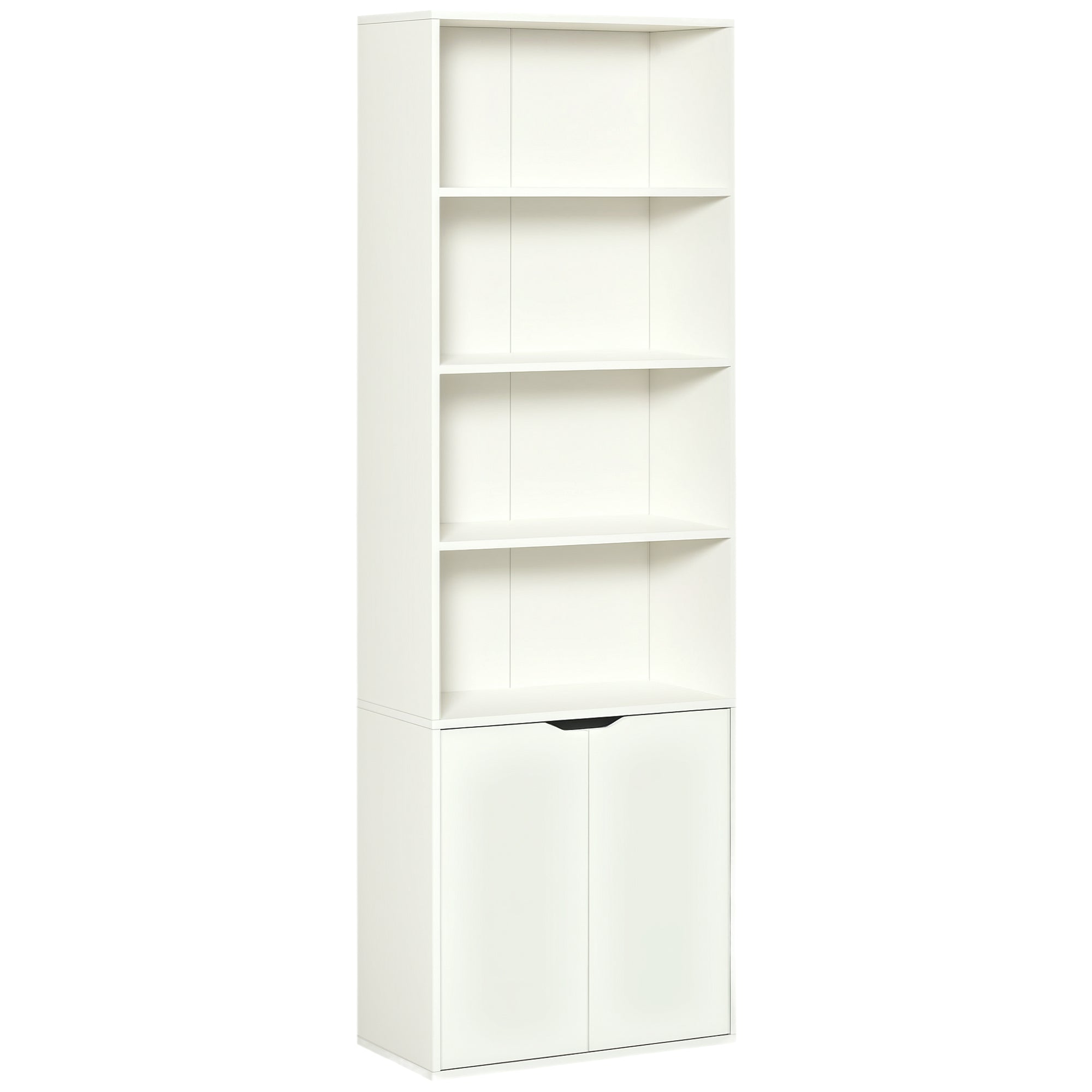 Bibliothèque à 6 niveaux, meuble de rangement, étagère à livres 59 x 29 x 180 cm avec 4 compartiments ouverts et 2 portes, étagère de rangement pour salon, chambre, bureau, blanc