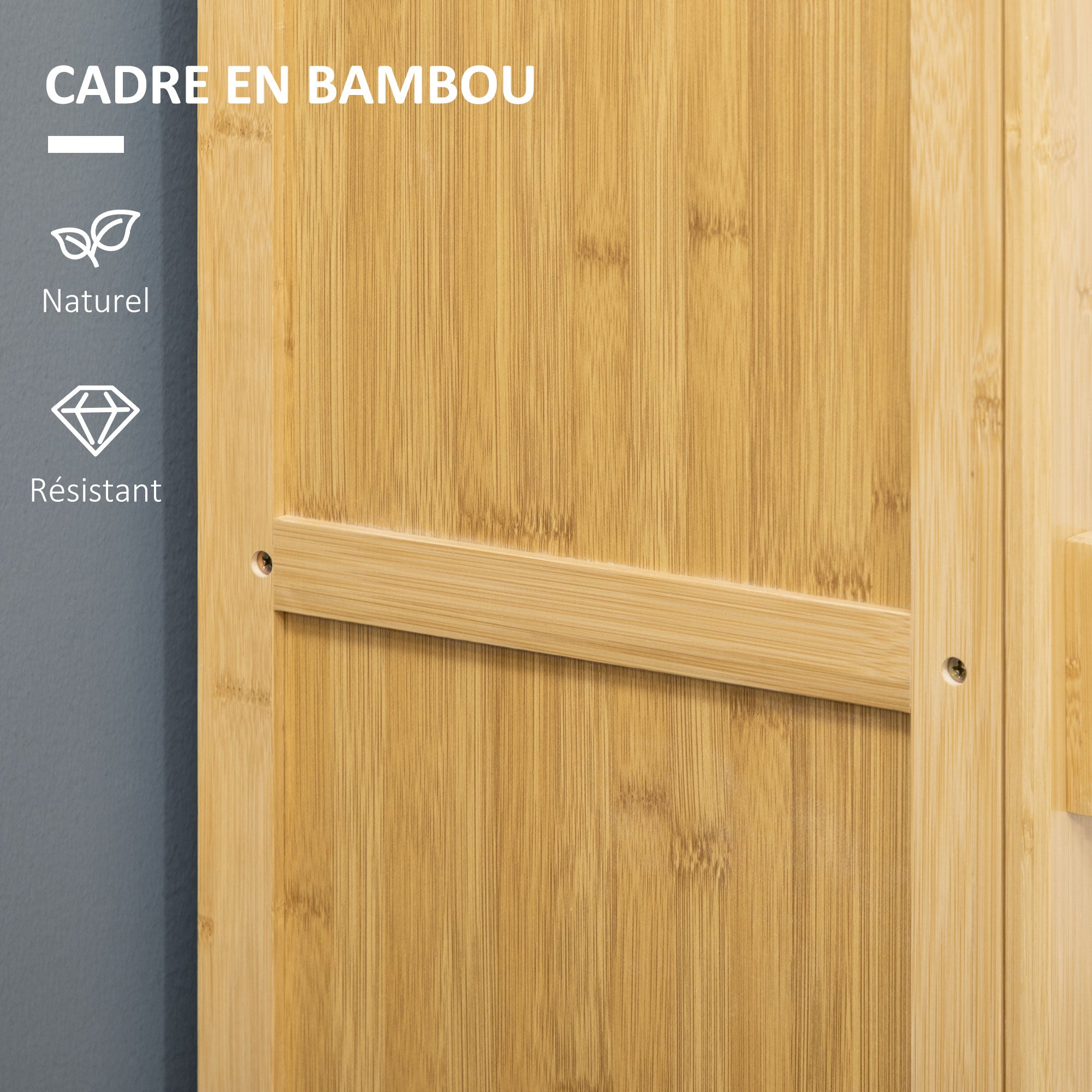 Meuble de rangement en bambou armoire de rangement avec 4 niveaux et porte design à lamelles pour salle de bain chambre salon 40 x 30 x 140 cm