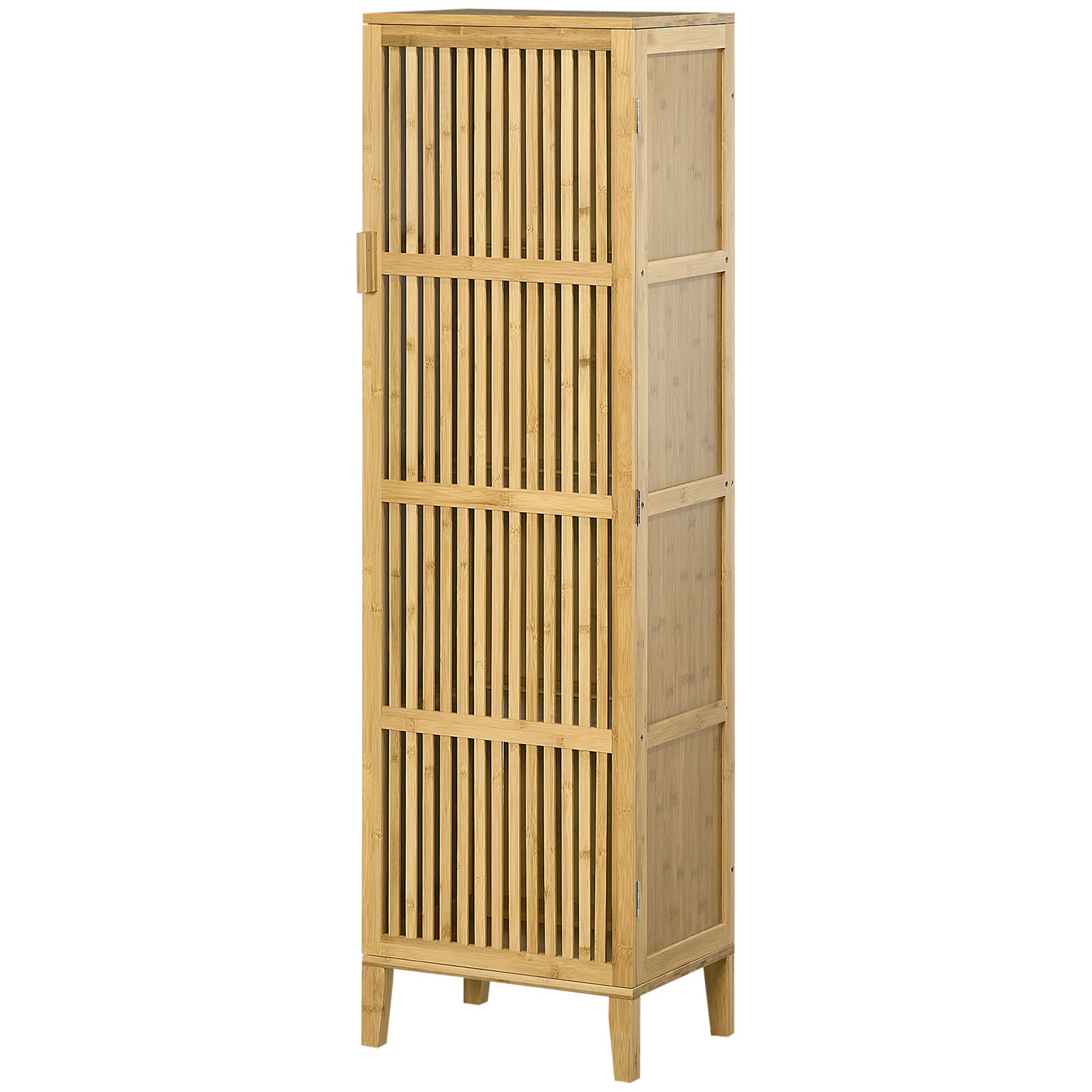 Meuble de rangement en bambou armoire de rangement avec 4 niveaux et porte design à lamelles pour salle de bain chambre salon 40 x 30 x 140 cm