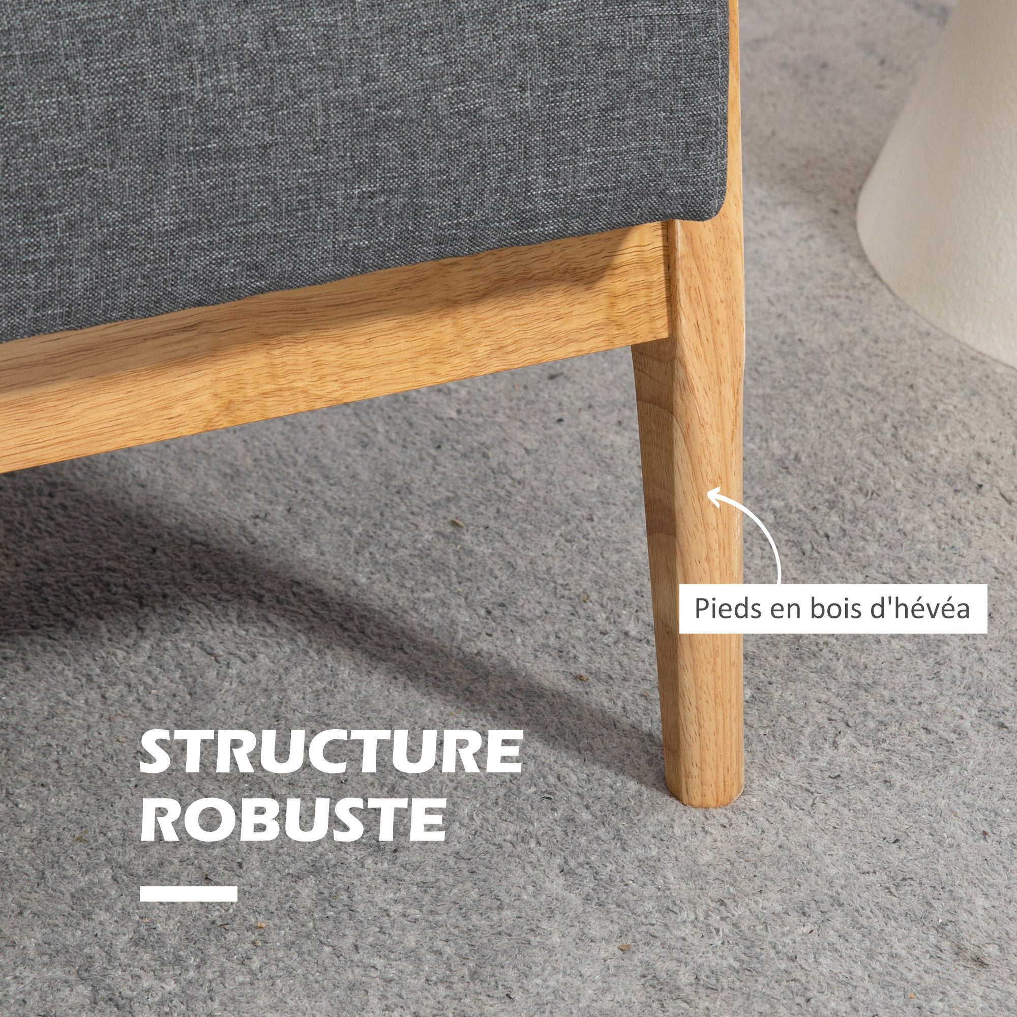 Canapé 3 places 154,5, canapé scandinave avec dossier capitonné, assise rembourrée et accoudoirs, pieds en bois d'hévéa, pour salon, chambre, petit espace, gris