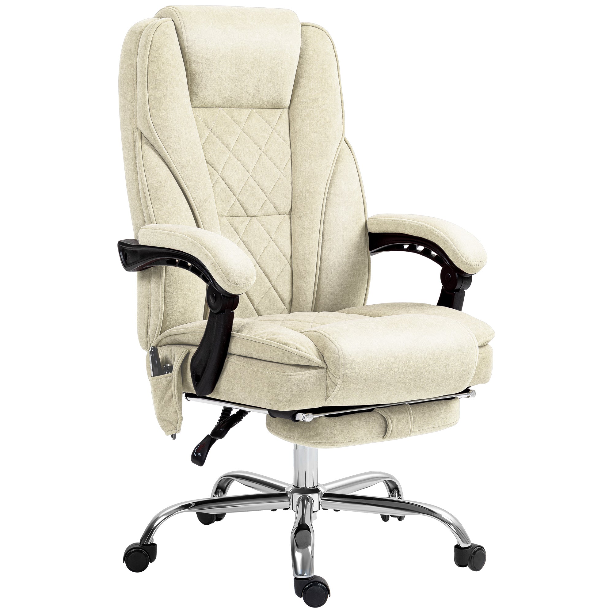 Fauteuil de bureau massant et chauffant chaise de bureau chaise ergonomique avec hauteur réglable dossier inclinable télécommande filaire repose-pieds rétractable et pivotant 360° beige