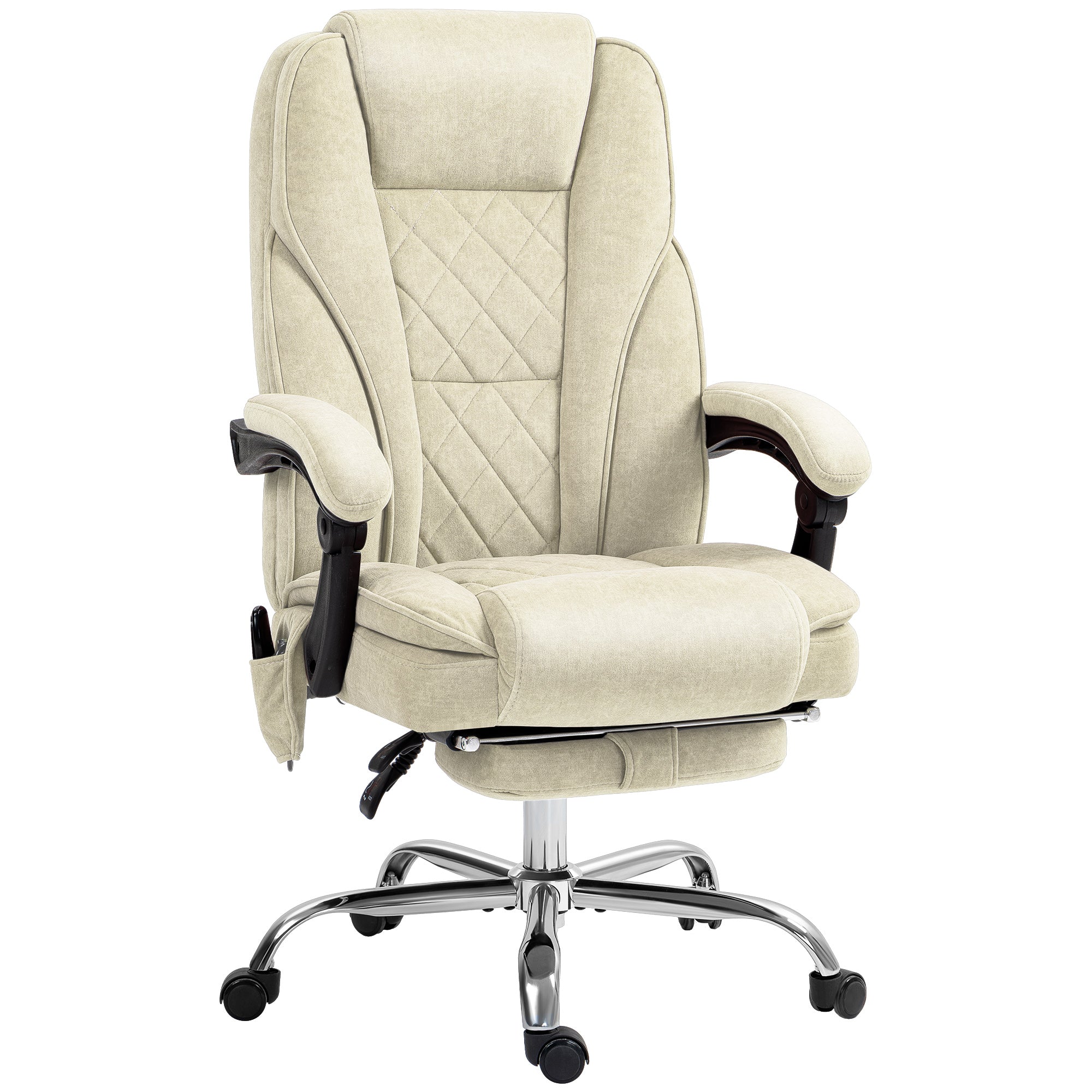 Fauteuil de bureau massant et chauffant chaise de bureau chaise ergonomique avec hauteur réglable dossier inclinable télécommande filaire repose-pieds rétractable et pivotant 360° beige