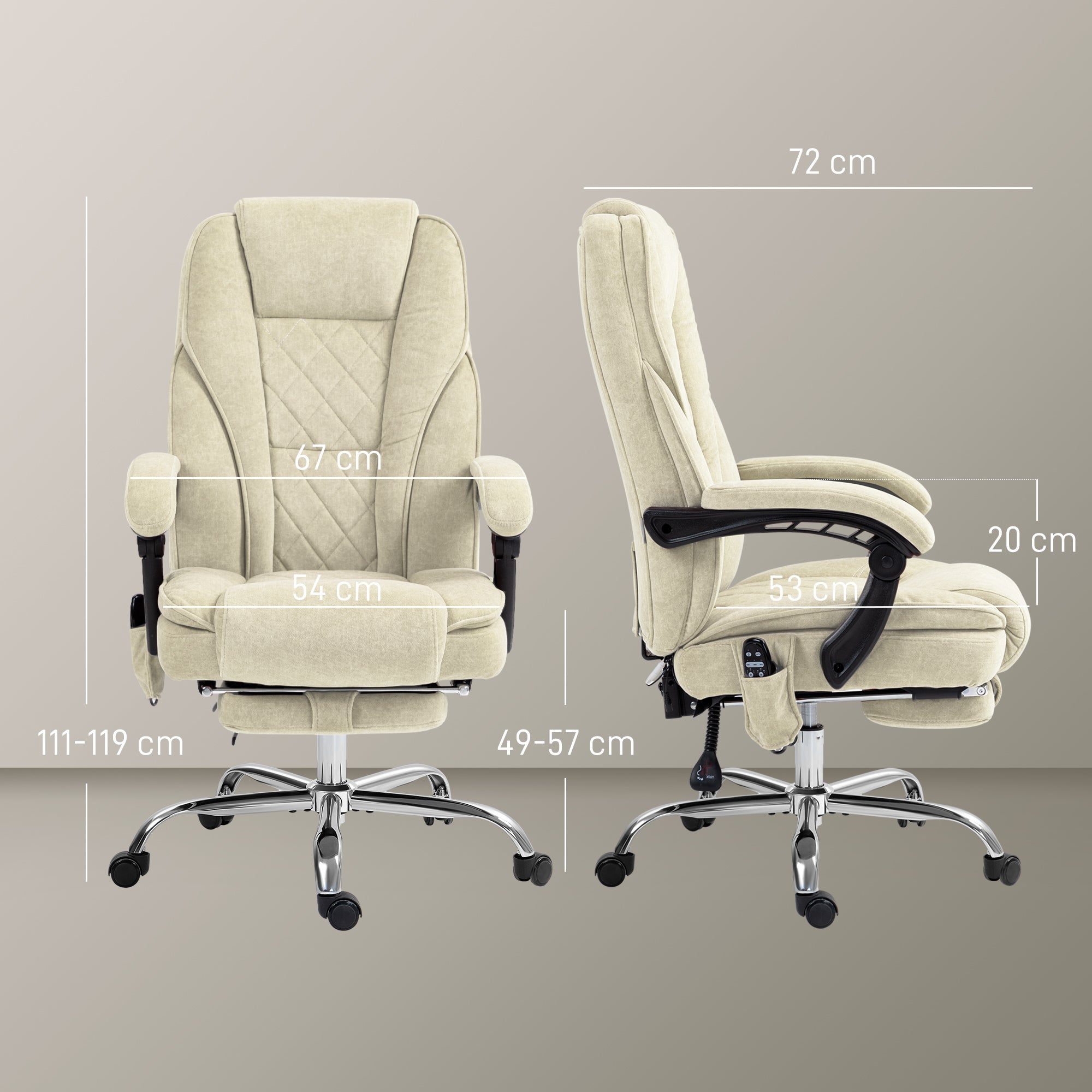 Fauteuil de bureau massant et chauffant chaise de bureau chaise ergonomique avec hauteur réglable dossier inclinable télécommande filaire repose-pieds rétractable et pivotant 360° beige