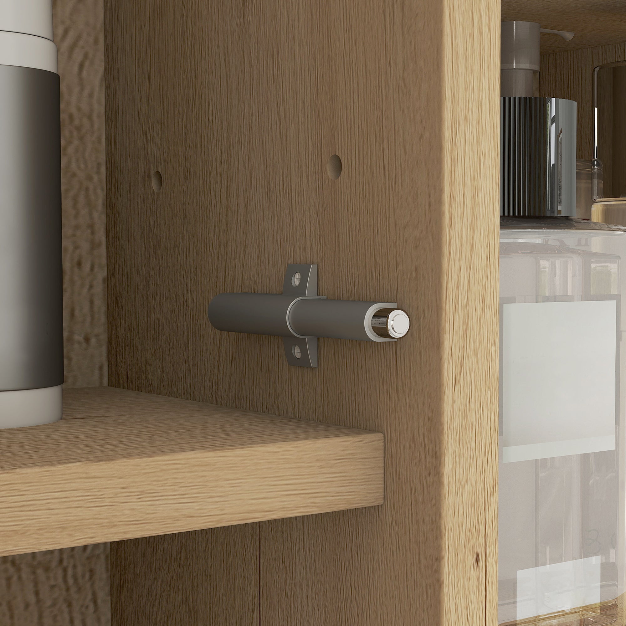 Armoire murale salle de bain avec miroir, 52 x 24,5 cm, meuble salle de bain, armoire de toilette avec 6 compartiments ouverts et étagère réglable, chêne