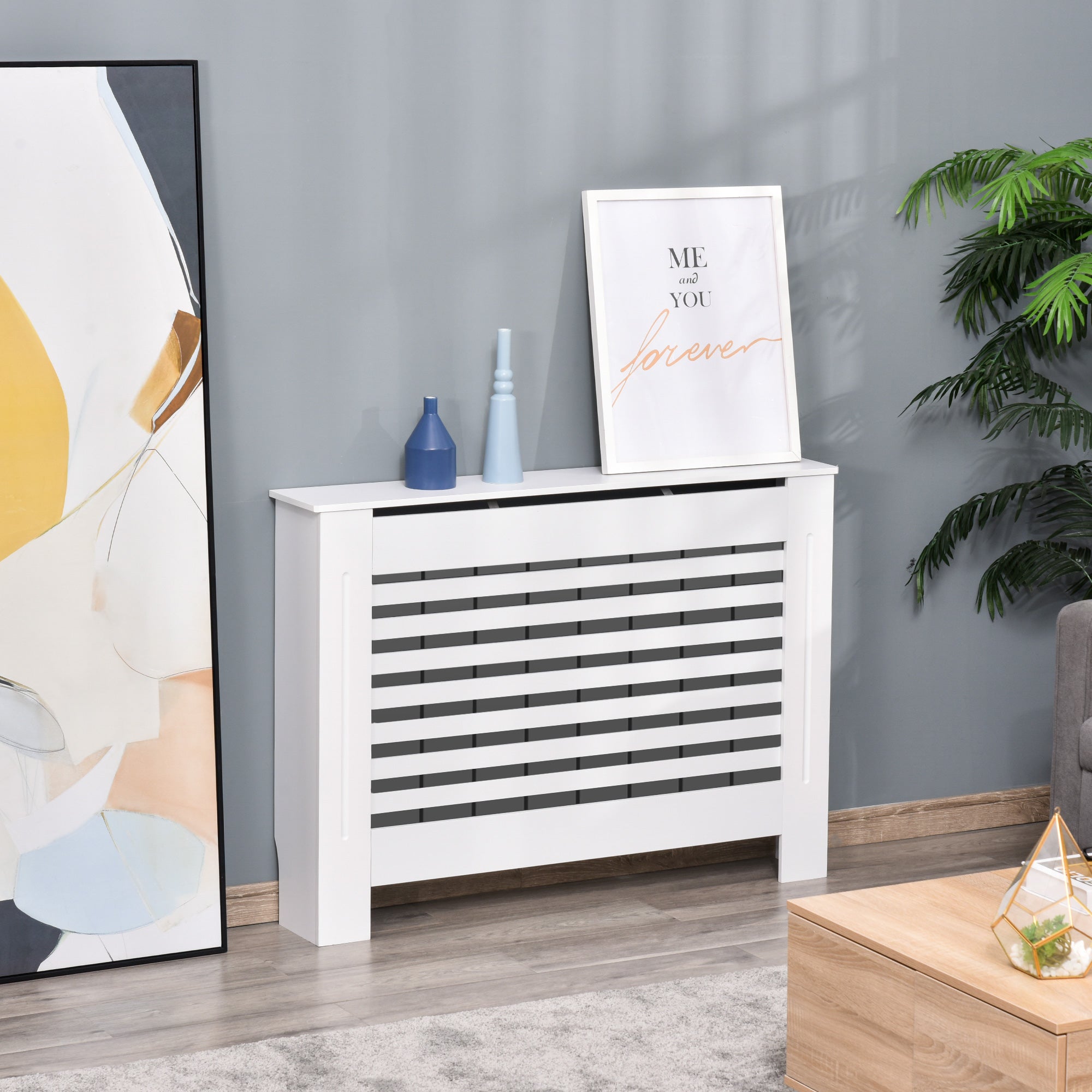 Cache-radiateur couverture radiateur Design à Lattes Panneau Cabinet dim. 112L x 19l x 81H cm MDF Blanc