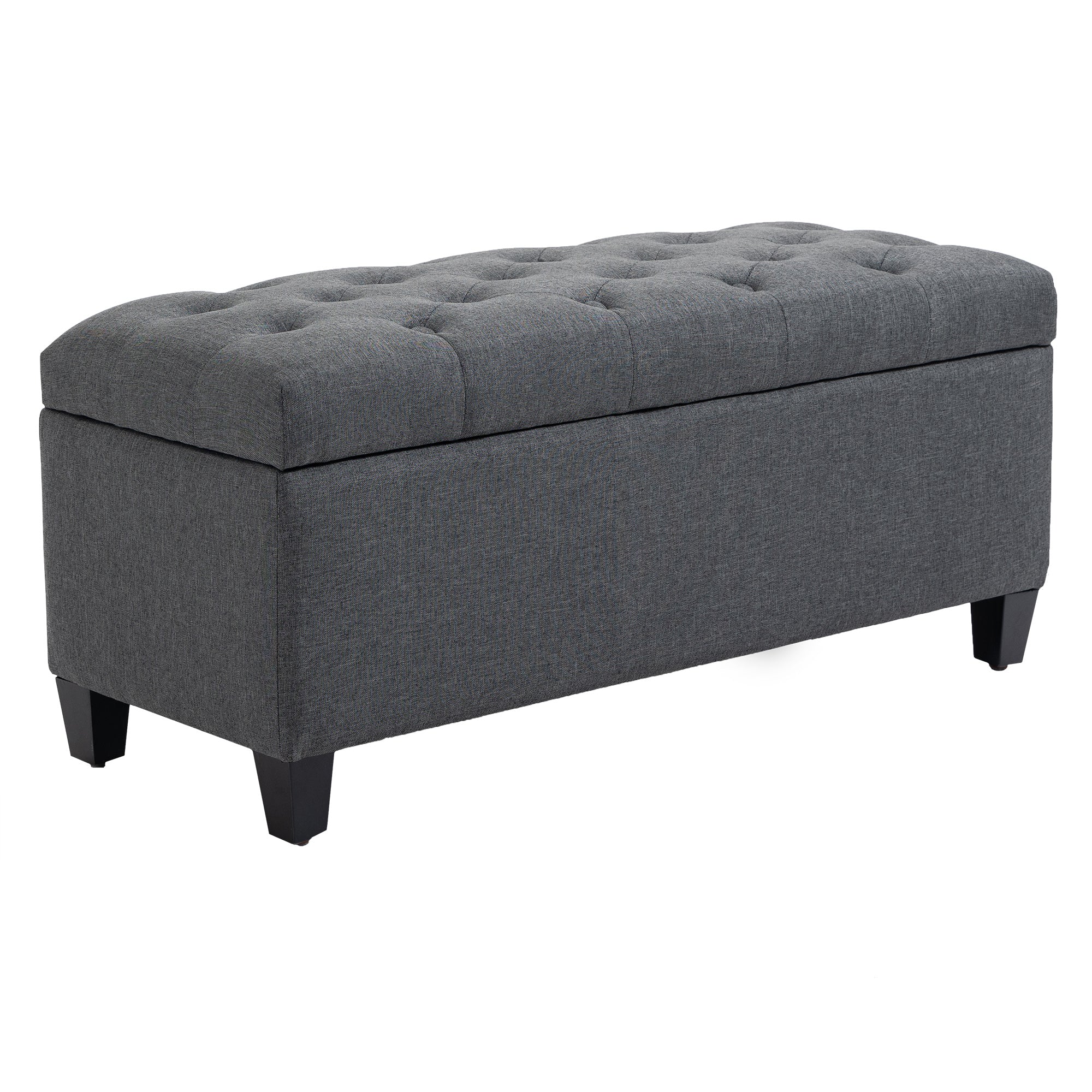 Banc de rangement pouf salon bout de lit capitonné coffre de rangement repose-pieds pour salon, chambre, entrée, 100 x 40 x 44 cm, gris foncé