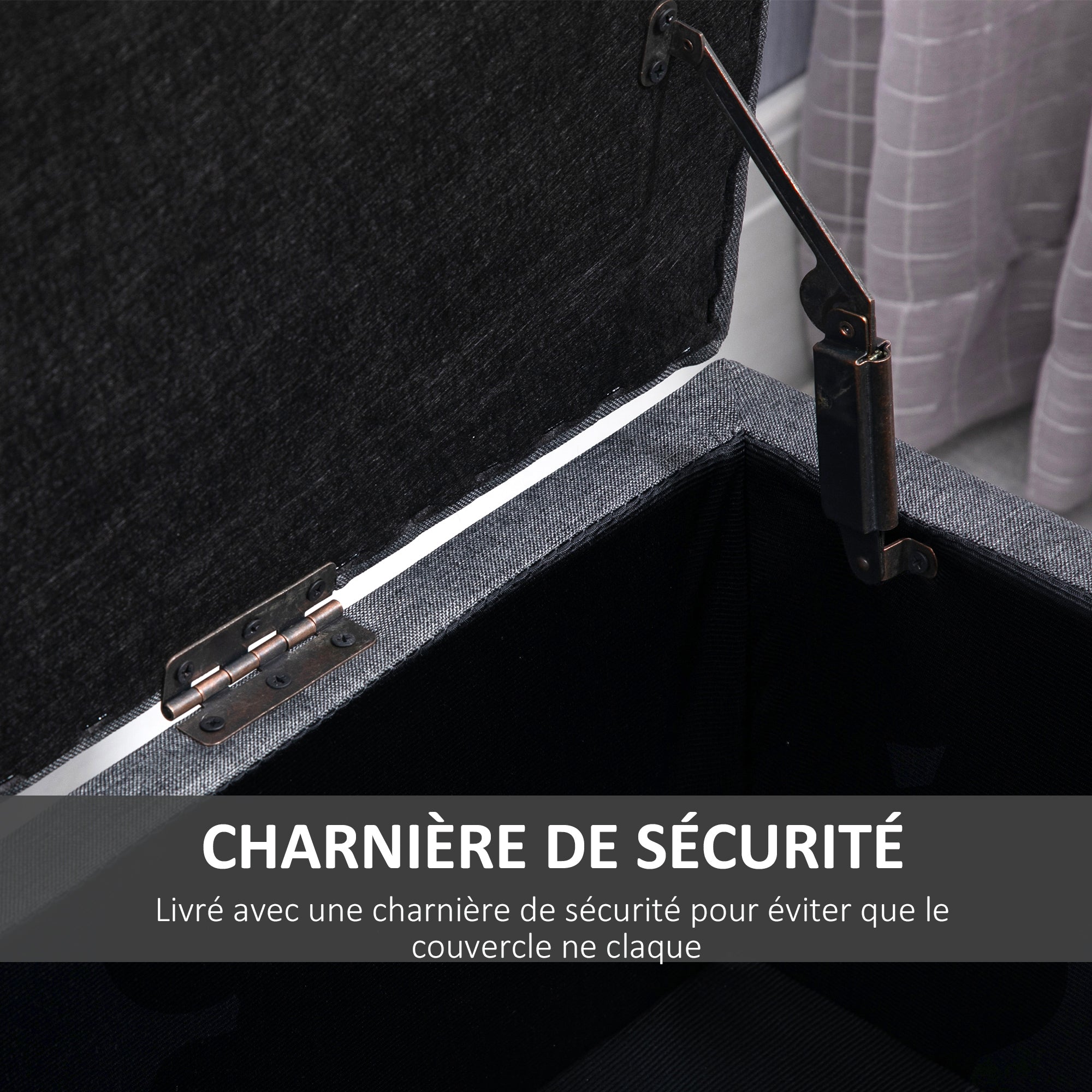 Banc de rangement pouf salon bout de lit capitonné coffre de rangement repose-pieds pour salon, chambre, entrée, 100 x 40 x 44 cm, gris foncé