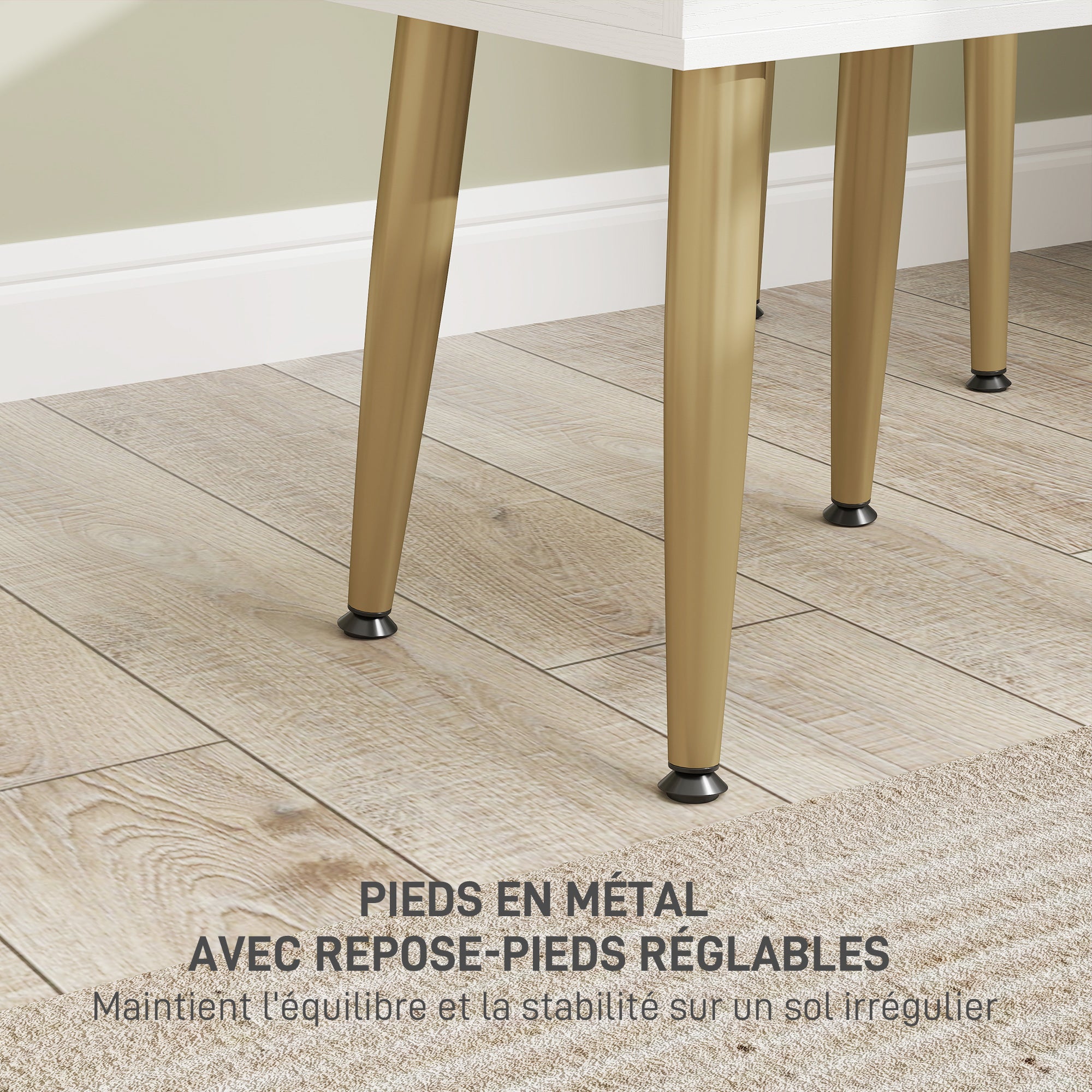 Coiffeuse avec miroir et tabouret, table de maquillage avec 3 tiroirs et pieds en métal, plateau en verre trempé, bureau coiffeuse pour chambre à coucher, blanc