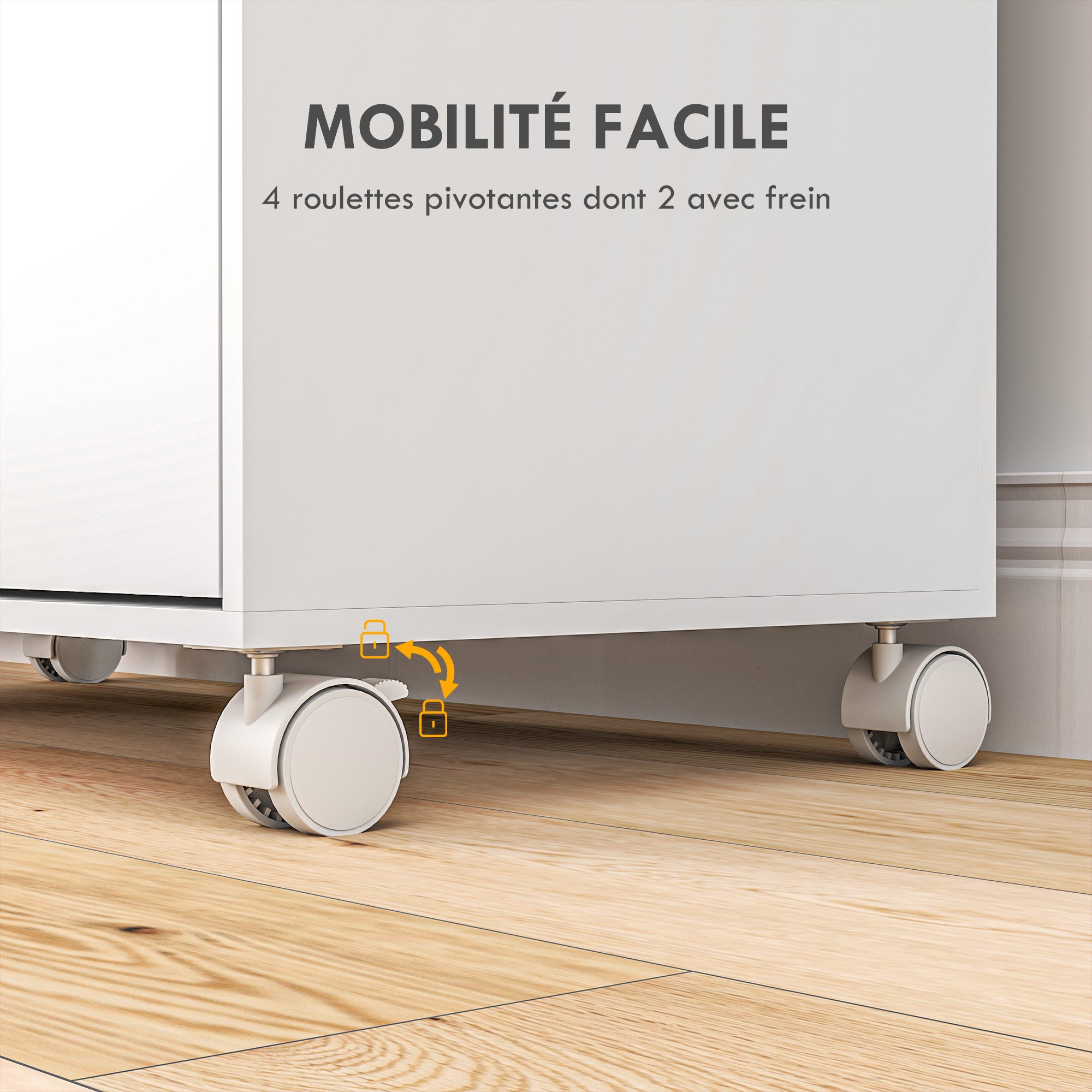 Meuble à repasser sur roulettes, table à repasser pliante, placard à porte, étagère réglable, barre de suspension, compartiment ouvert et support latéral, 127 x 42,5 x 99 cm, blanc