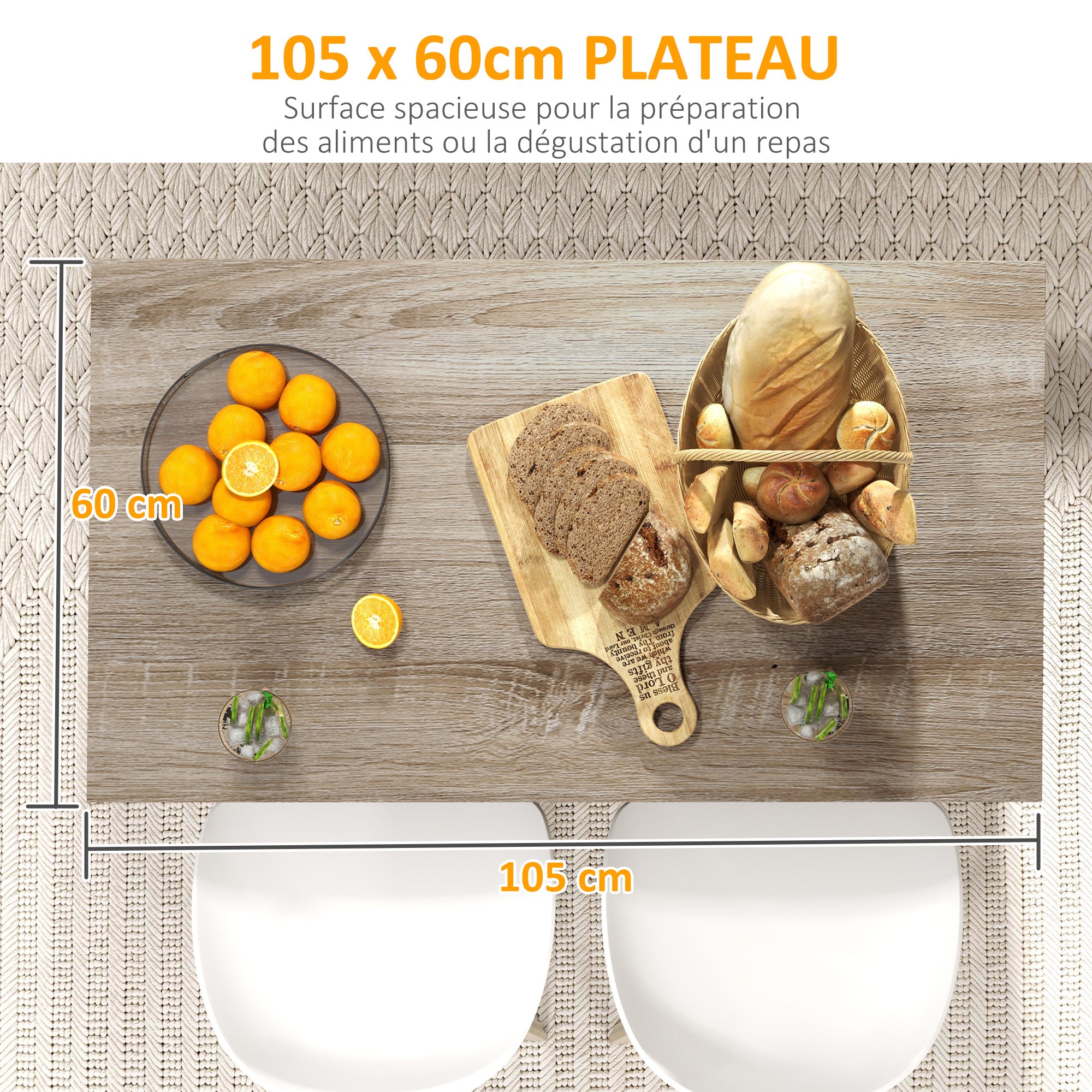 Desserte îlot de cuisine, meuble de cuisine de service, 105 x 60 cm, étagère réglable, 2 compartiments ouverts, 2 placards, plan de travail effet bois, noir