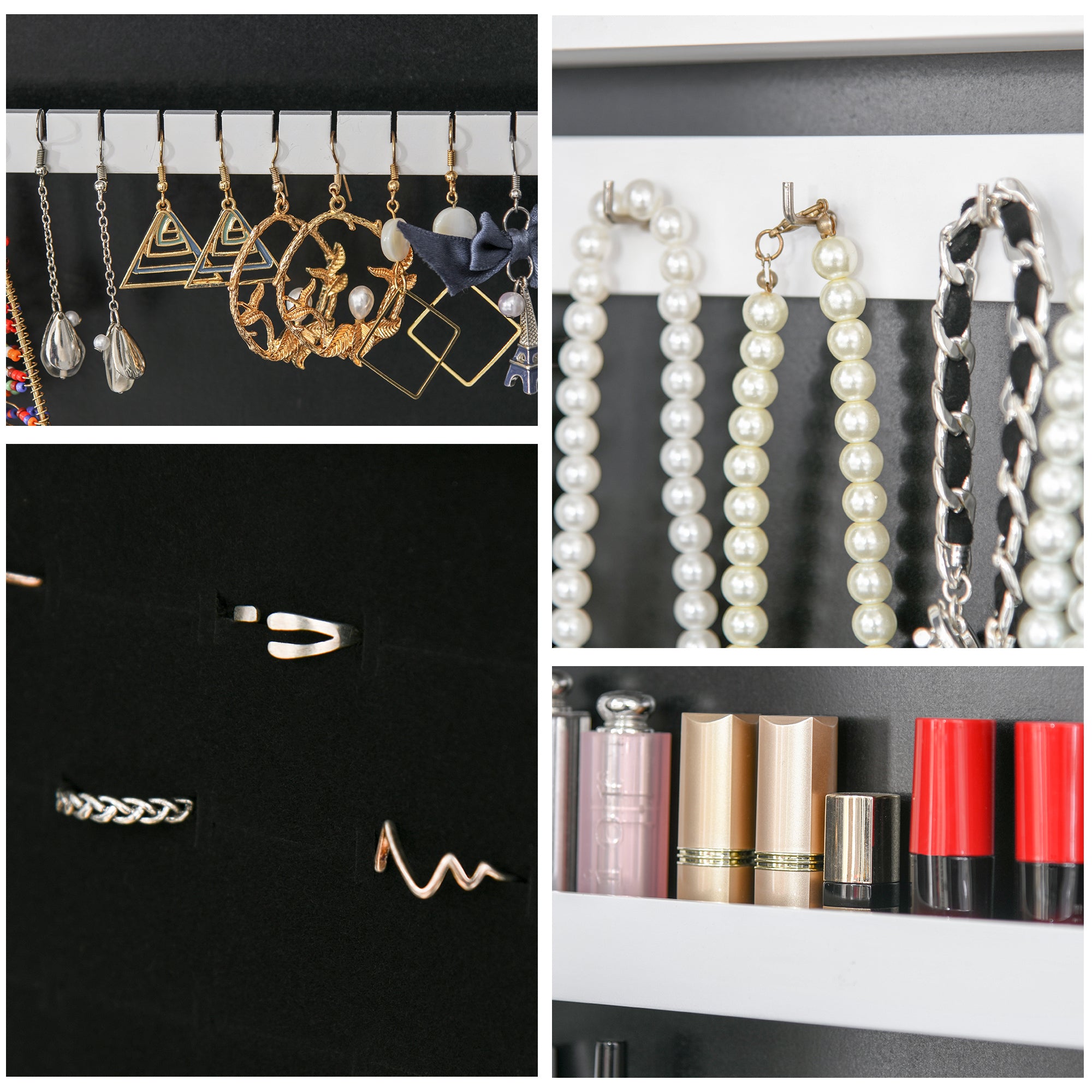 Armoire à bijoux armoire de rangement sur pieds boîte à bijoux avec miroir multi-rangements éclairage LED blanc