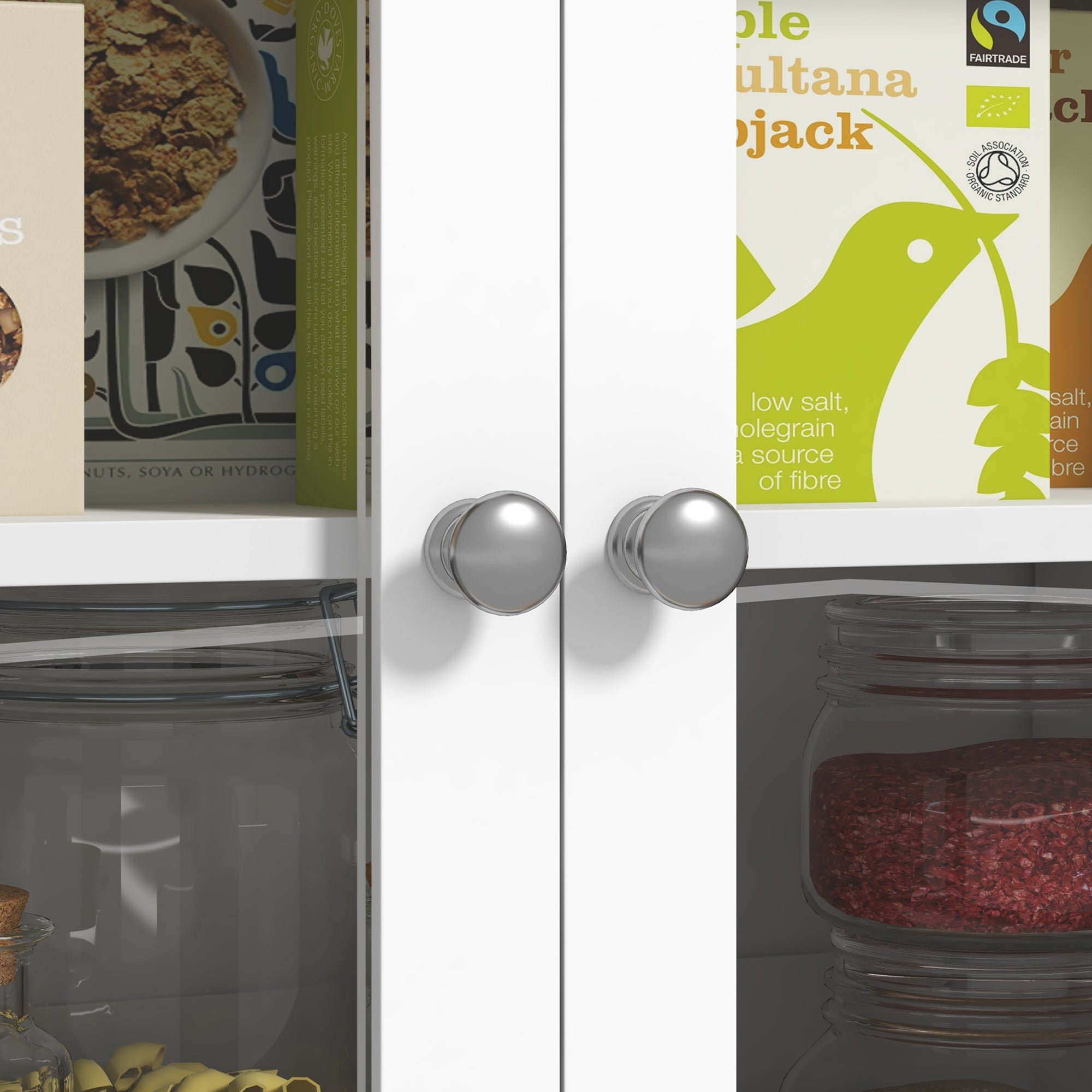 Armoire de cuisine, buffet cuisine avec plan de travail, vaisselier large avec 3 placards, tiroir, niches, passe-câble, étagères réglables et portes vitrées, style moderne, 100x40x180 cm, blanc