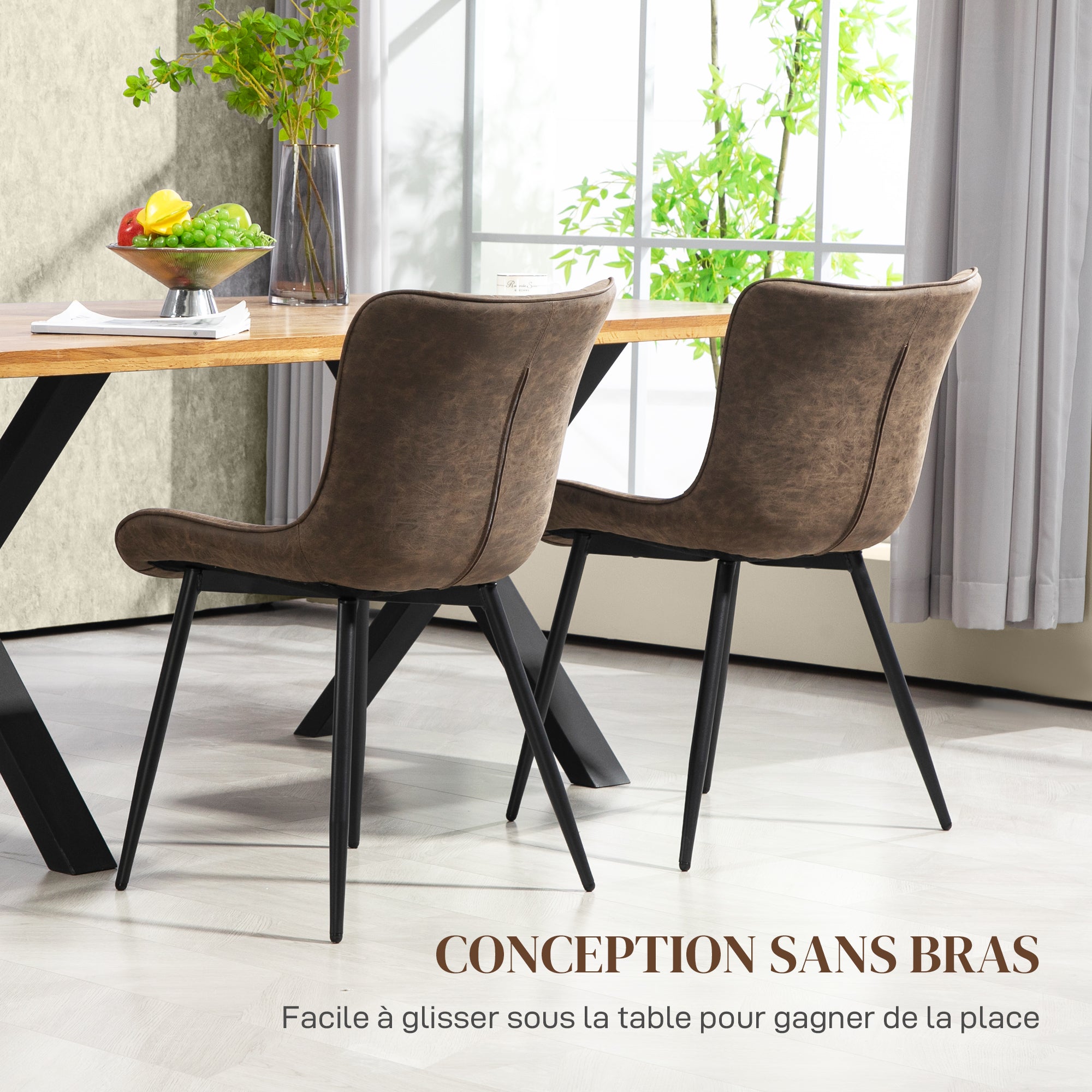 Lot de 2 chaises salle à manger chaise de cuisine moderne en revêtement synthétique avec design capitonné et pieds en métal, pour salon, salle à manger, chambre à coucher, marron