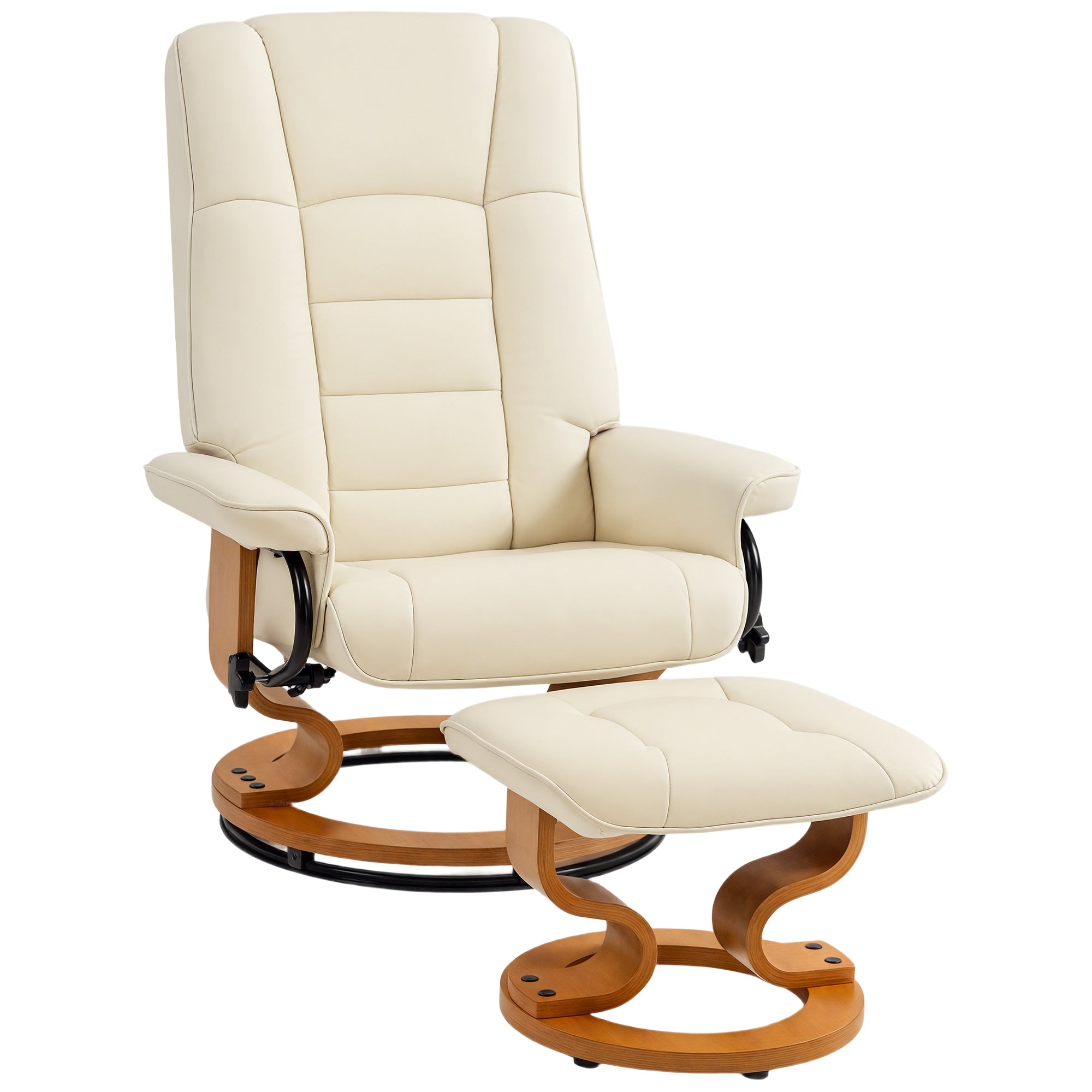 Fauteuil de relaxation inclinable avec repose-pied fauteuil relax de salon pivotant, cadre en bois revêtement synthétique 76 x 85 x 104 cm crème