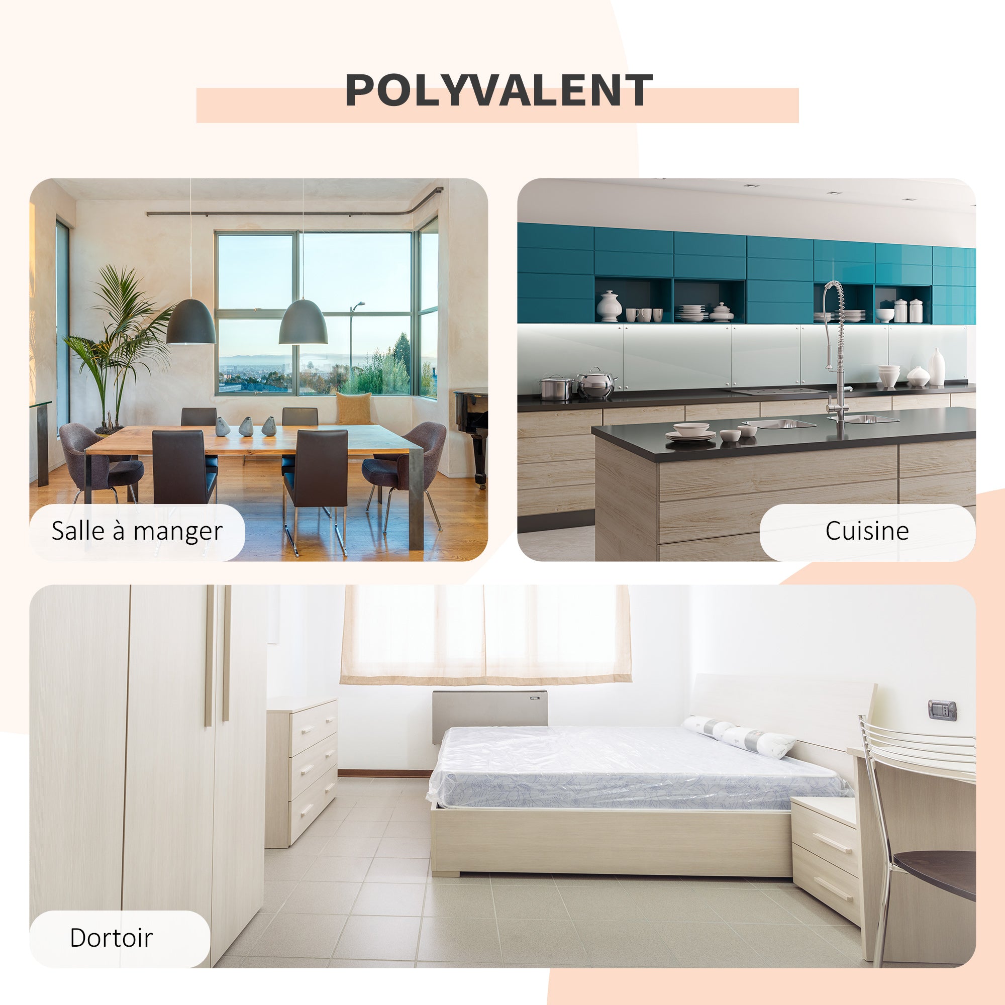 Table pliable de cuisine pour 4 personnes table à manger 4 niches intégrées pour petit espace dim. dépliées 169L x 62l x 75H cm MDF chêne clair acier blanc