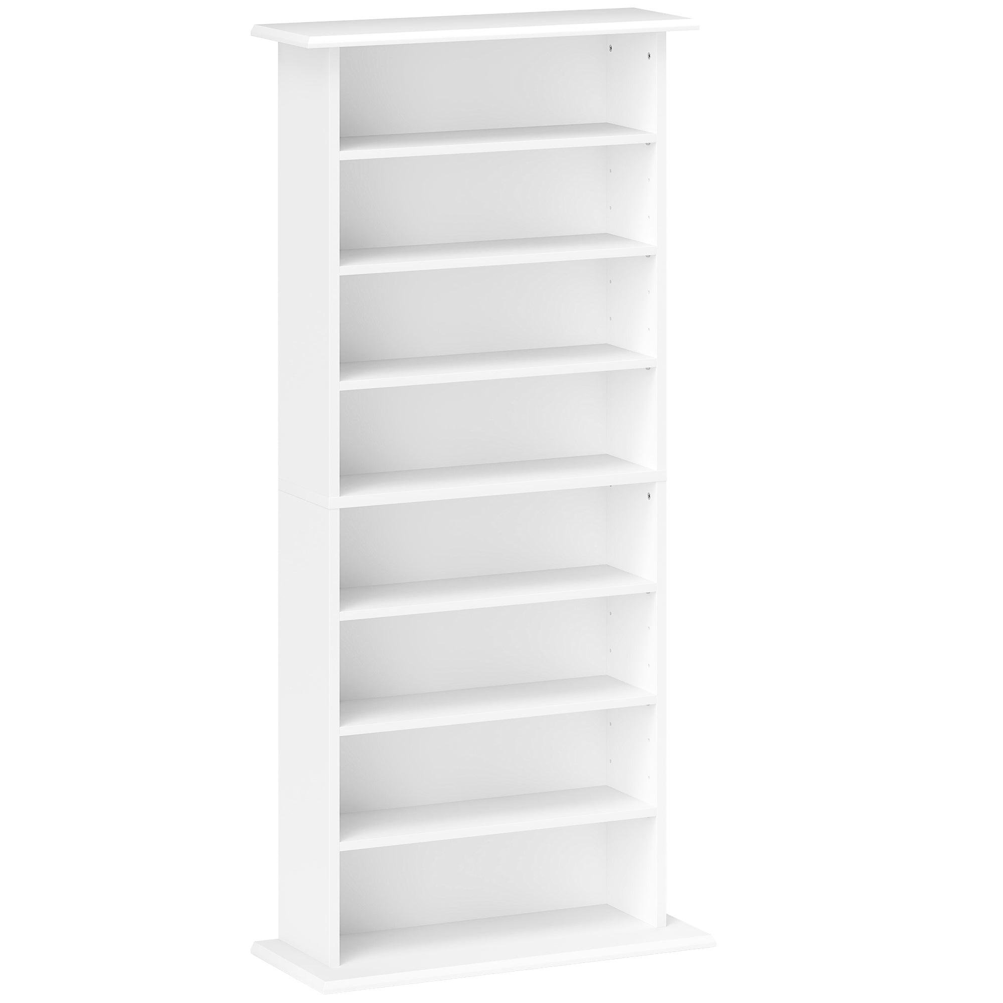 Rangements pour CD et DVD, meuble de rangement multimédia avec 8 compartiments et 6 étagères réglables, capacité max. 360 CD/185 DVD et Blu-ray, 58 x 24 x 126,5 cm, blanc
