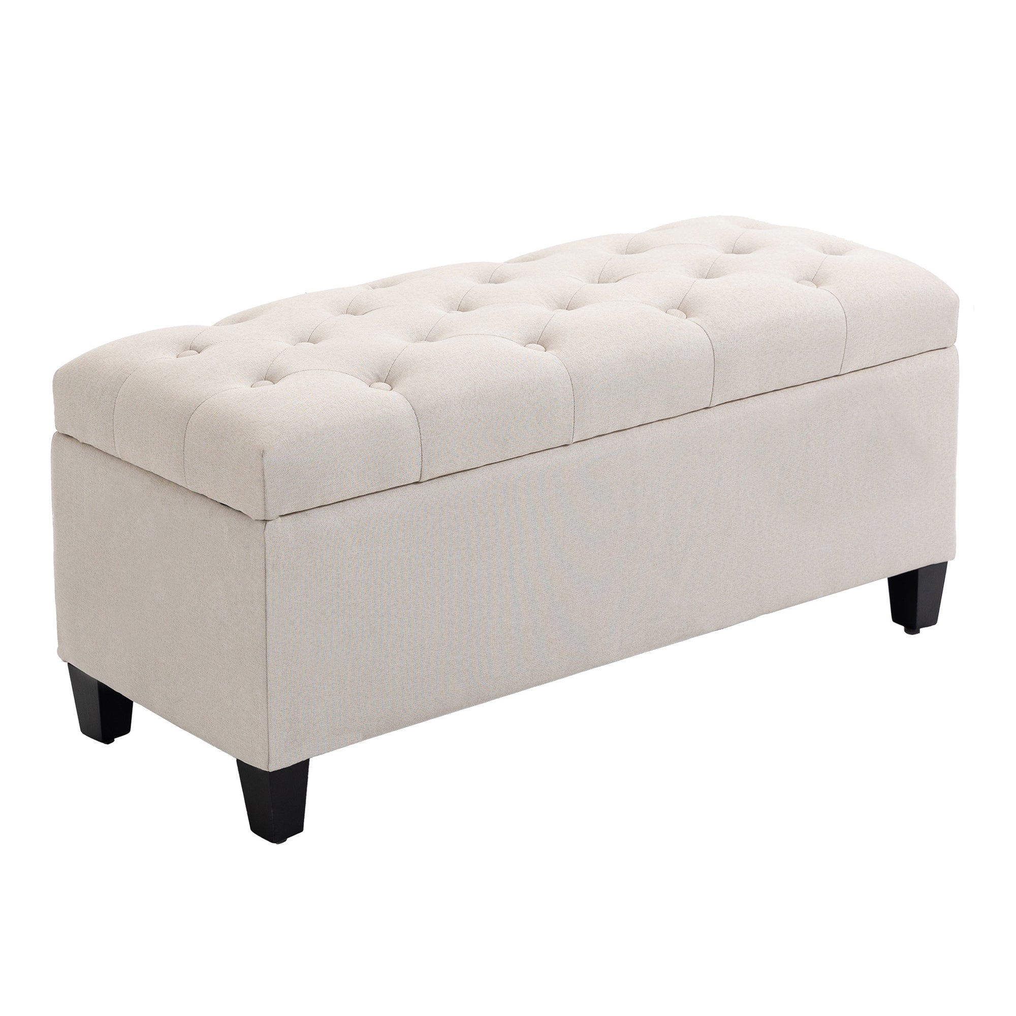 Banc de rangement pouf salon bout de lit capitonné coffre de rangement repose-pieds pour salon, chambre, entrée, 100 x 40 x 44 cm, blanc