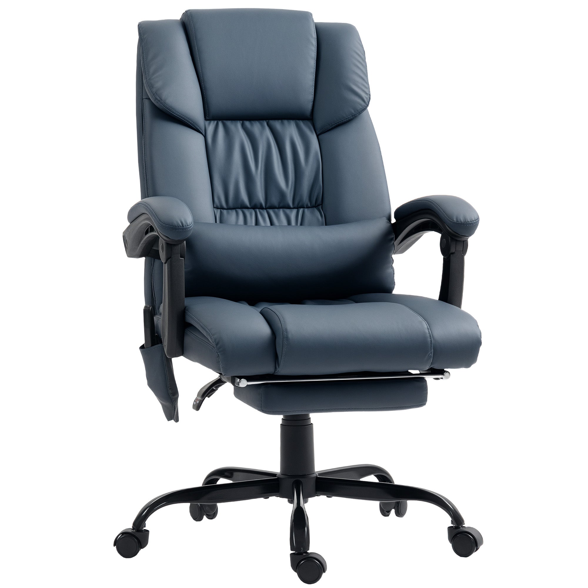 Fauteuil de bureau massant avec repose-pieds, chaise de bureau, chaise ergonomique, hauteur réglable, dossier inclinable et télécommande filaire, tissu en revêtement synthétique, bleu
