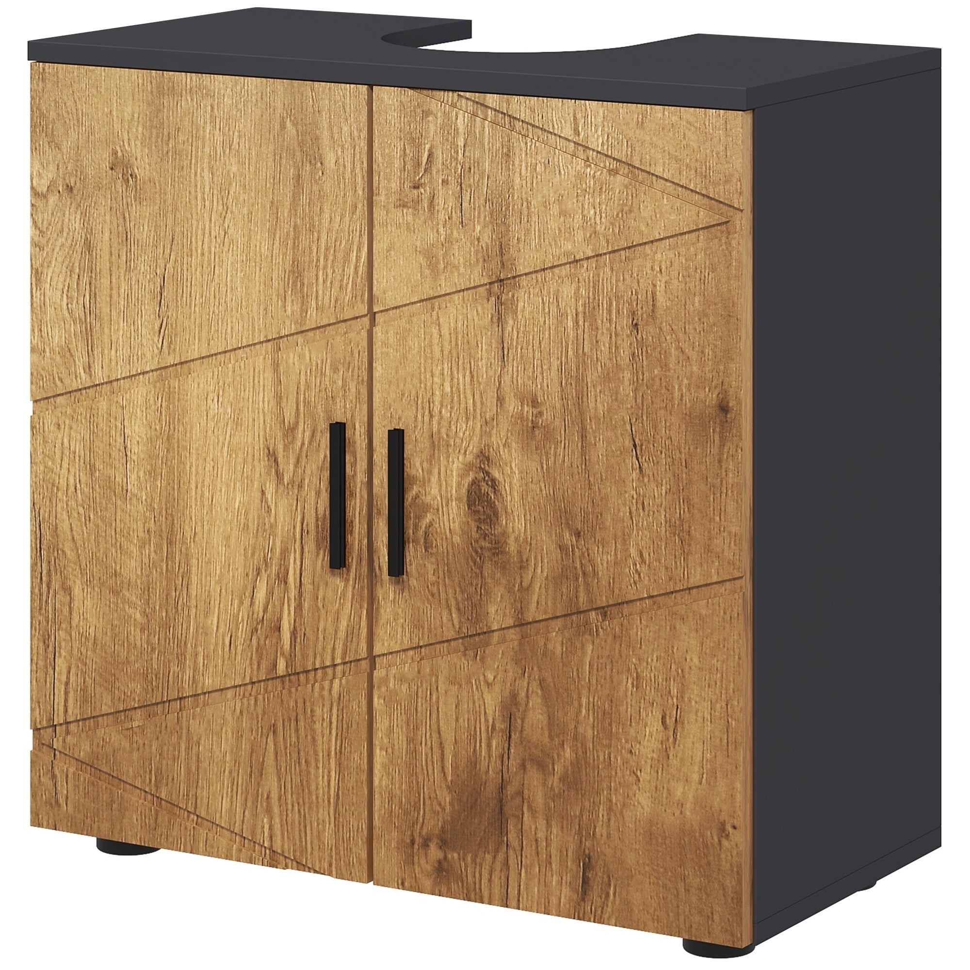 Meuble sous lavabo meuble de salle de bain 2 portes avec étagère réglable armoire de rangement pour vasque 60 x 30 x 60 cm gris anthracite et aspect bois