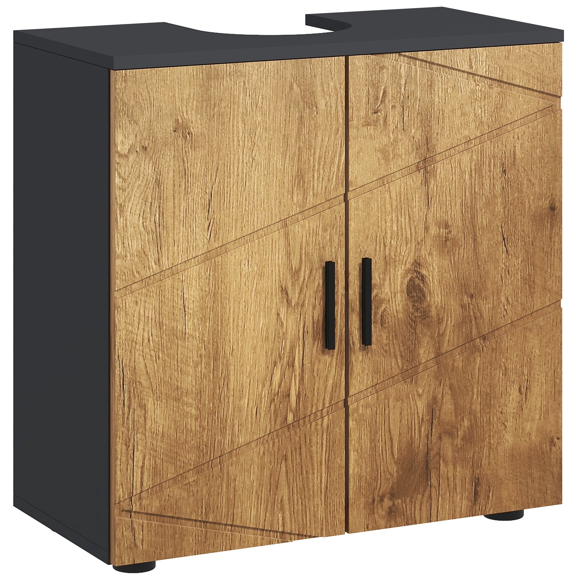 Meuble sous lavabo meuble de salle de bain 2 portes avec étagère réglable armoire de rangement pour vasque 60 x 30 x 60 cm gris anthracite et aspect bois