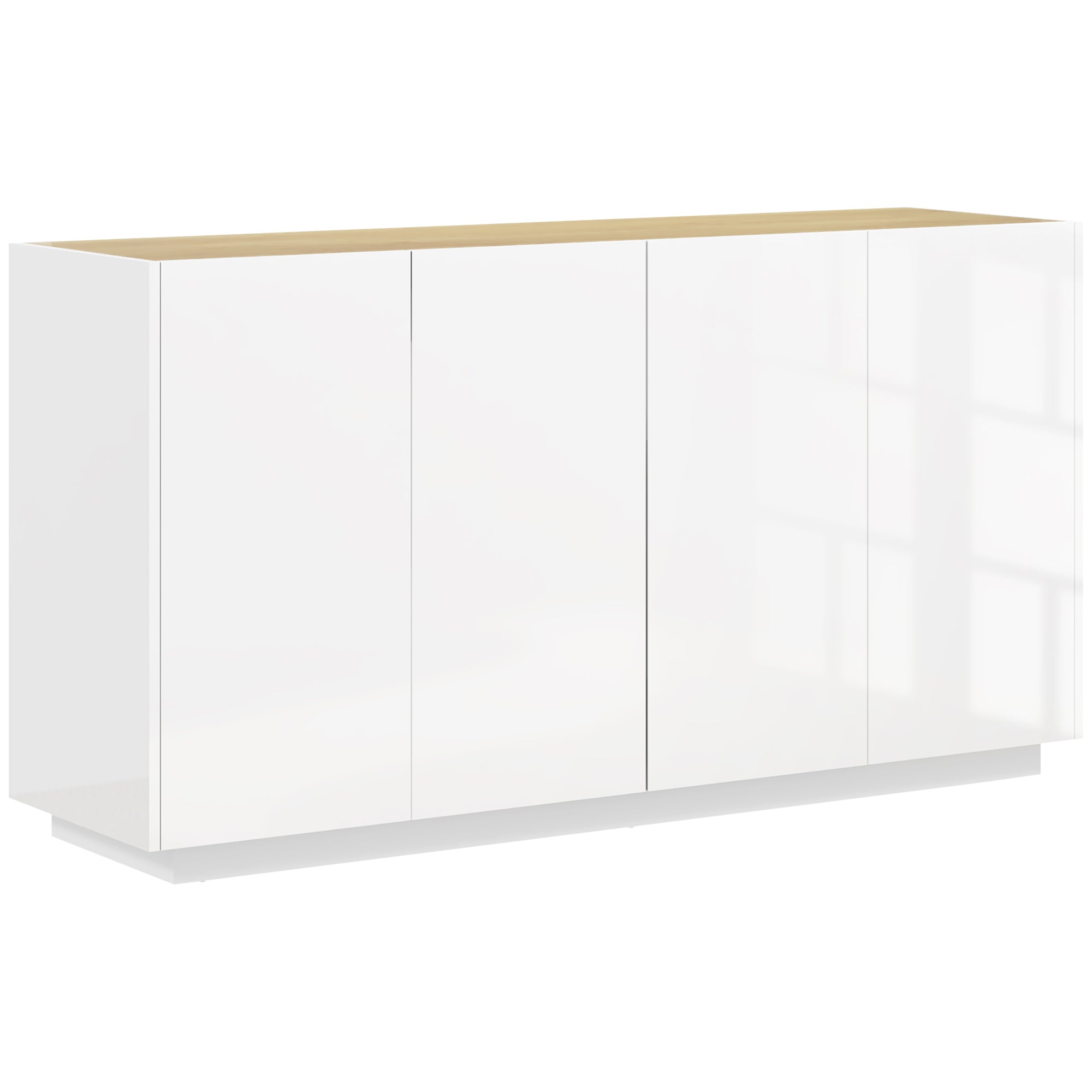 Buffet salle à manger, buffet cuisine, avec 4 portes à fermeture douce et étagères réglables, 140 x 40 x 75 cm, blanc laqué