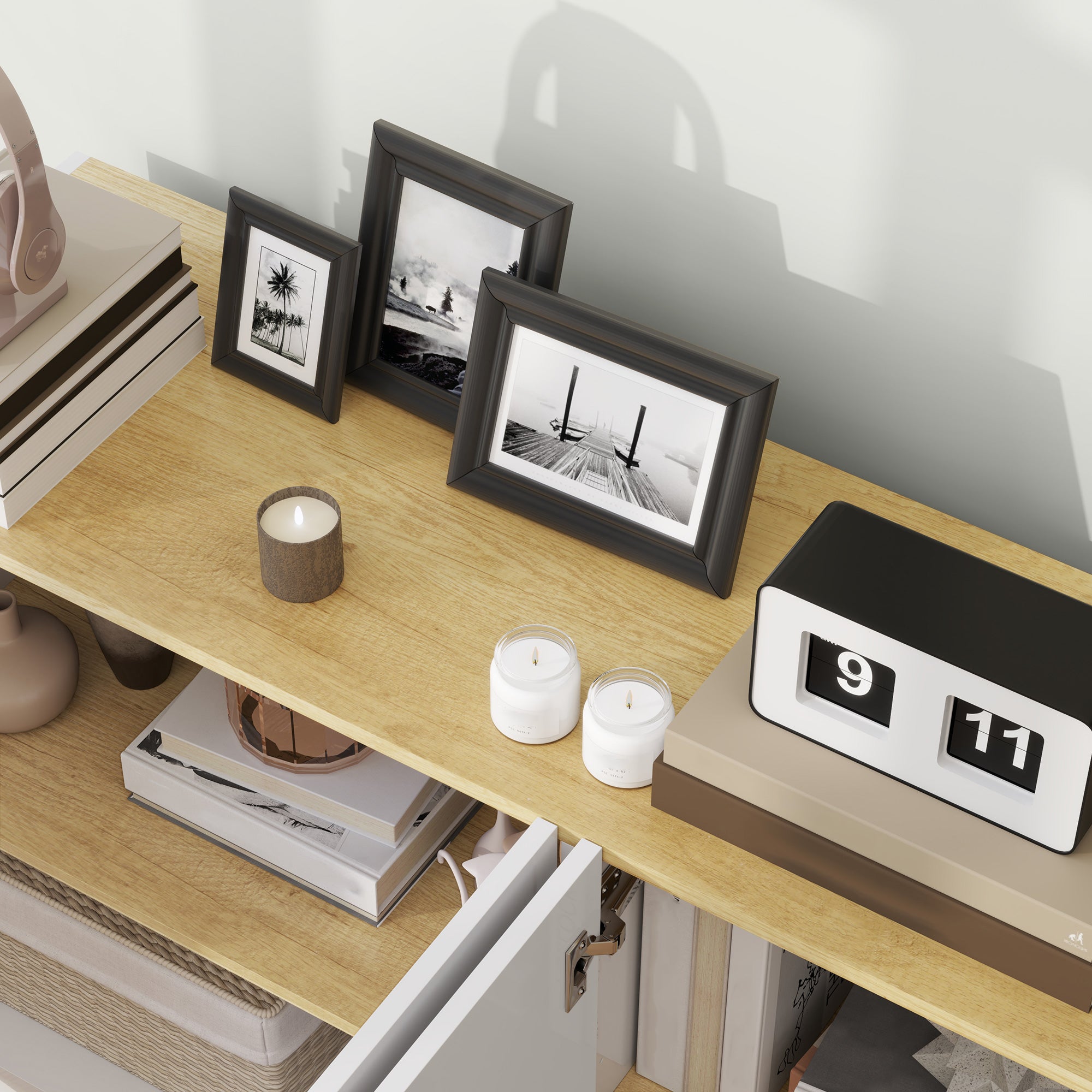 Buffet salle à manger, buffet cuisine, avec 4 portes à fermeture douce et étagères réglables, 140 x 40 x 75 cm, blanc laqué