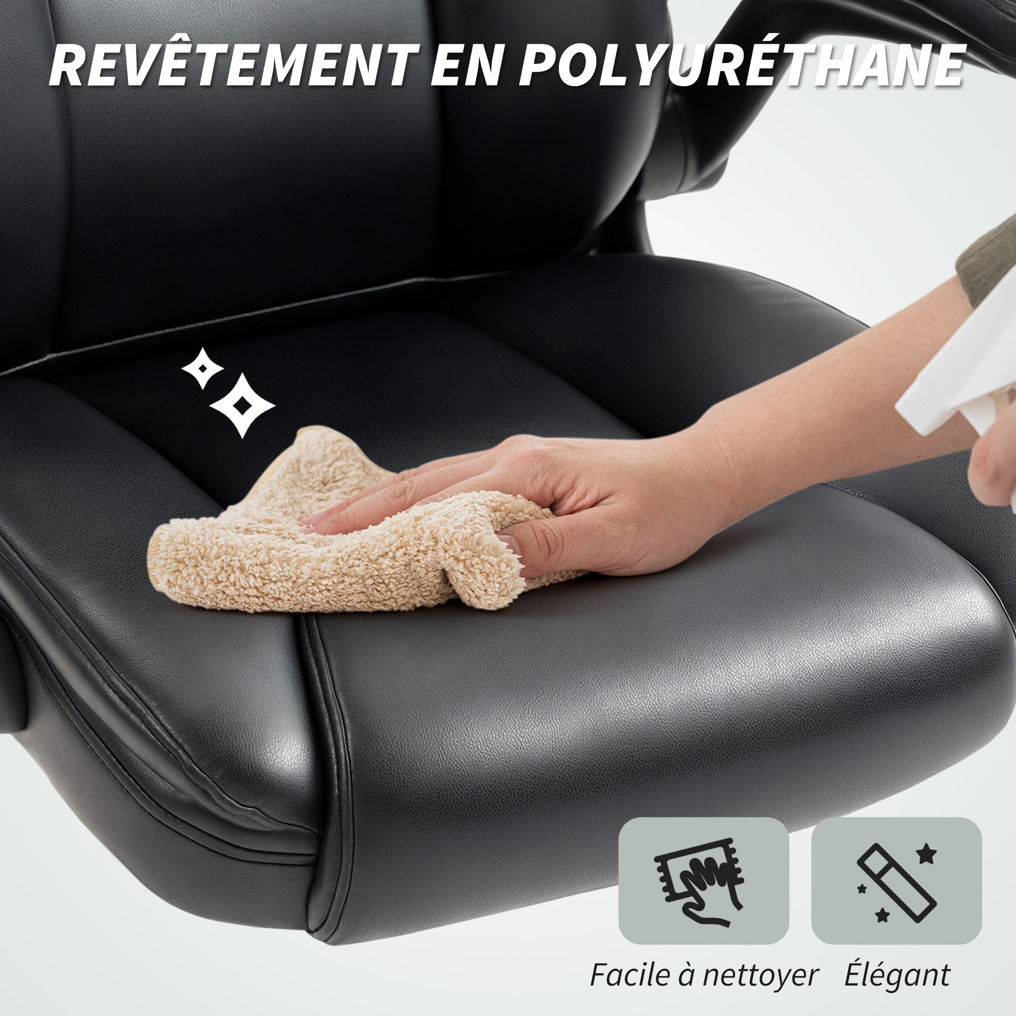 Chaise de bureau, fauteuil de bureau ergonomique avec accoudoirs relevables, hauteur réglable, fonction de bascule et pivotant à 360°, cuir synthétique, pour chambre, télétravail, noir