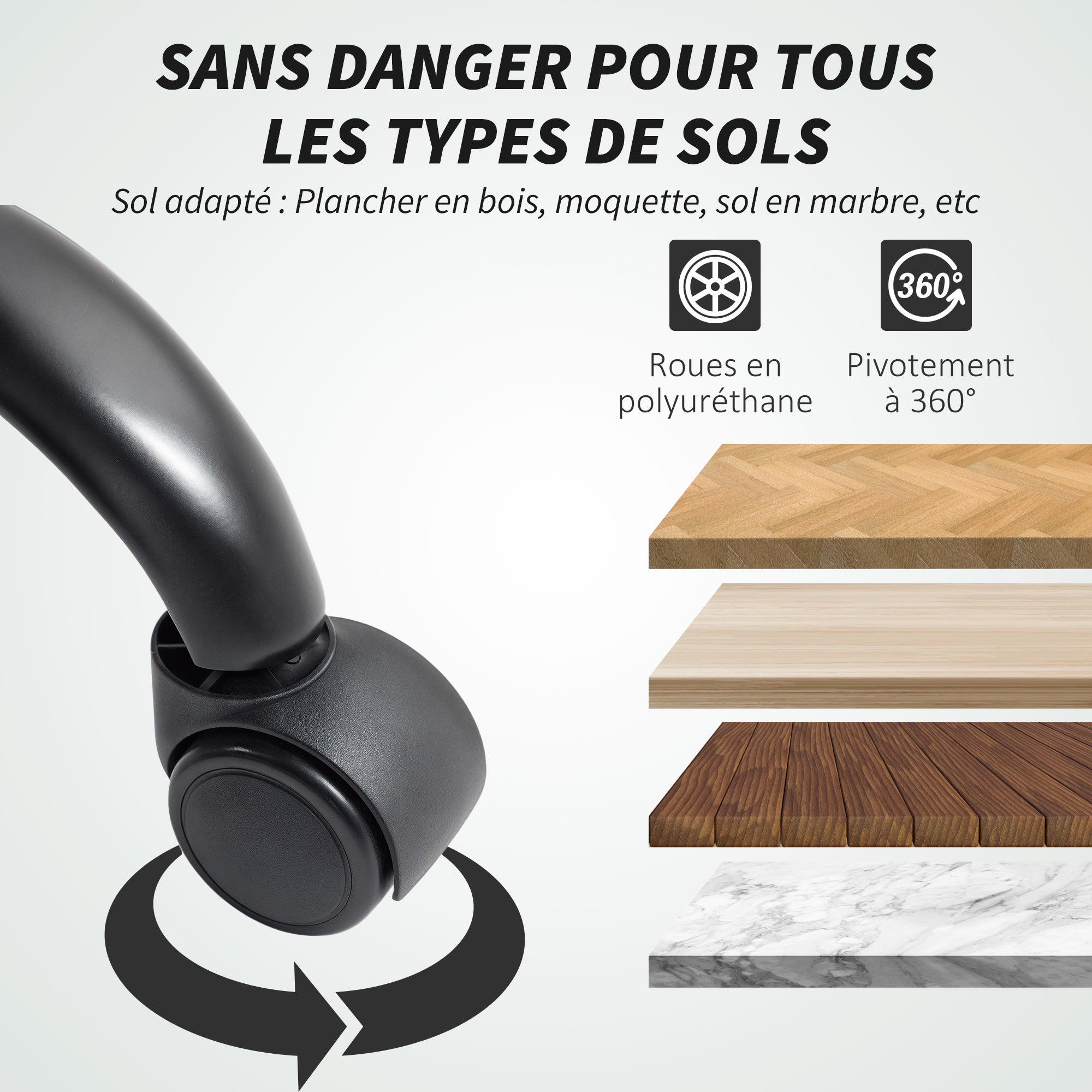 Chaise de bureau, fauteuil de bureau ergonomique avec accoudoirs relevables, hauteur réglable, fonction de bascule et pivotant à 360°, cuir synthétique, pour chambre, télétravail, noir