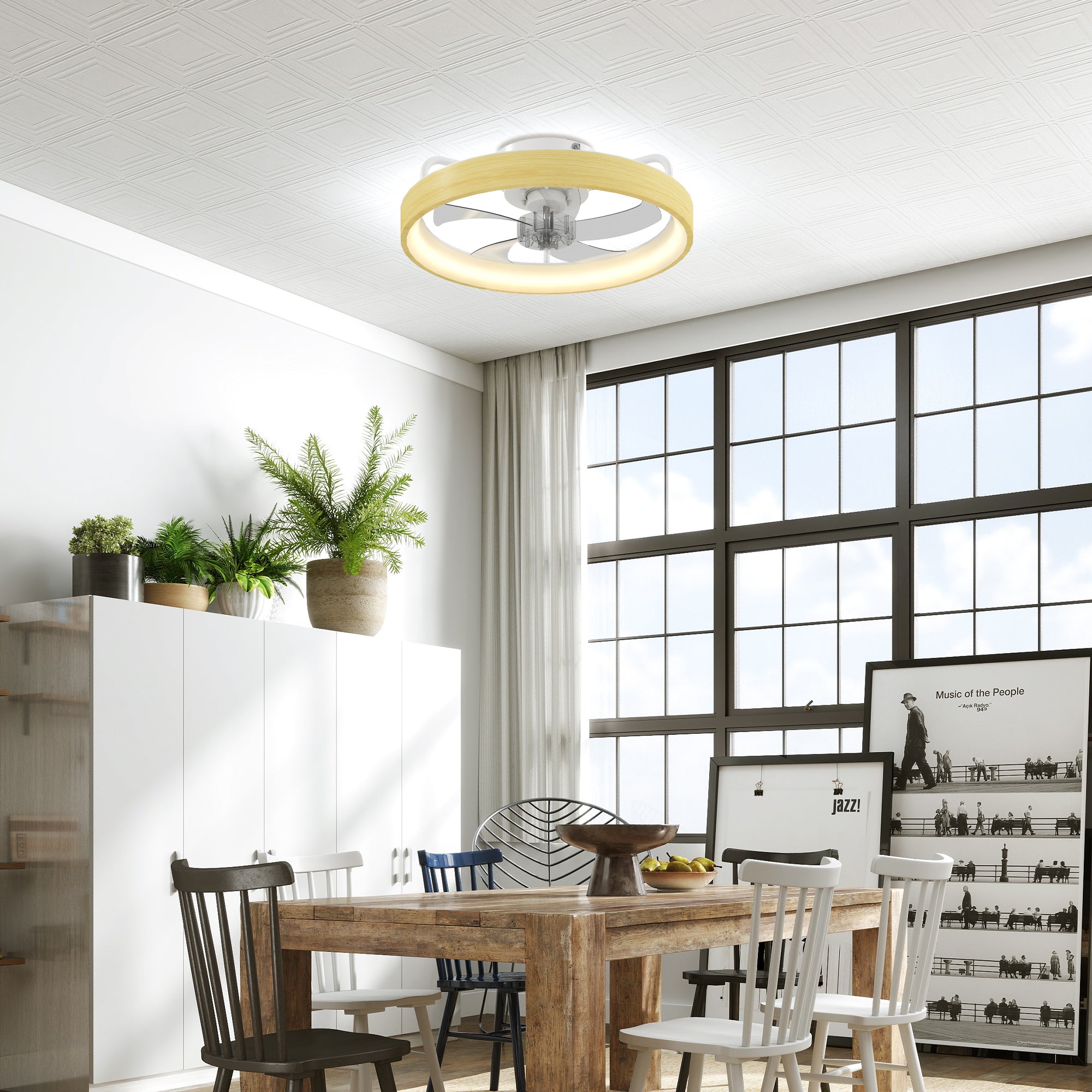 Ventilateur de plafond avec lumière LED plafonnier ventilateur Ø49 cm 7 pales moteur DC silencieux 6 vitesses 3 températures de couleur luminosité réglable télécommande minuterie mode été-hiver