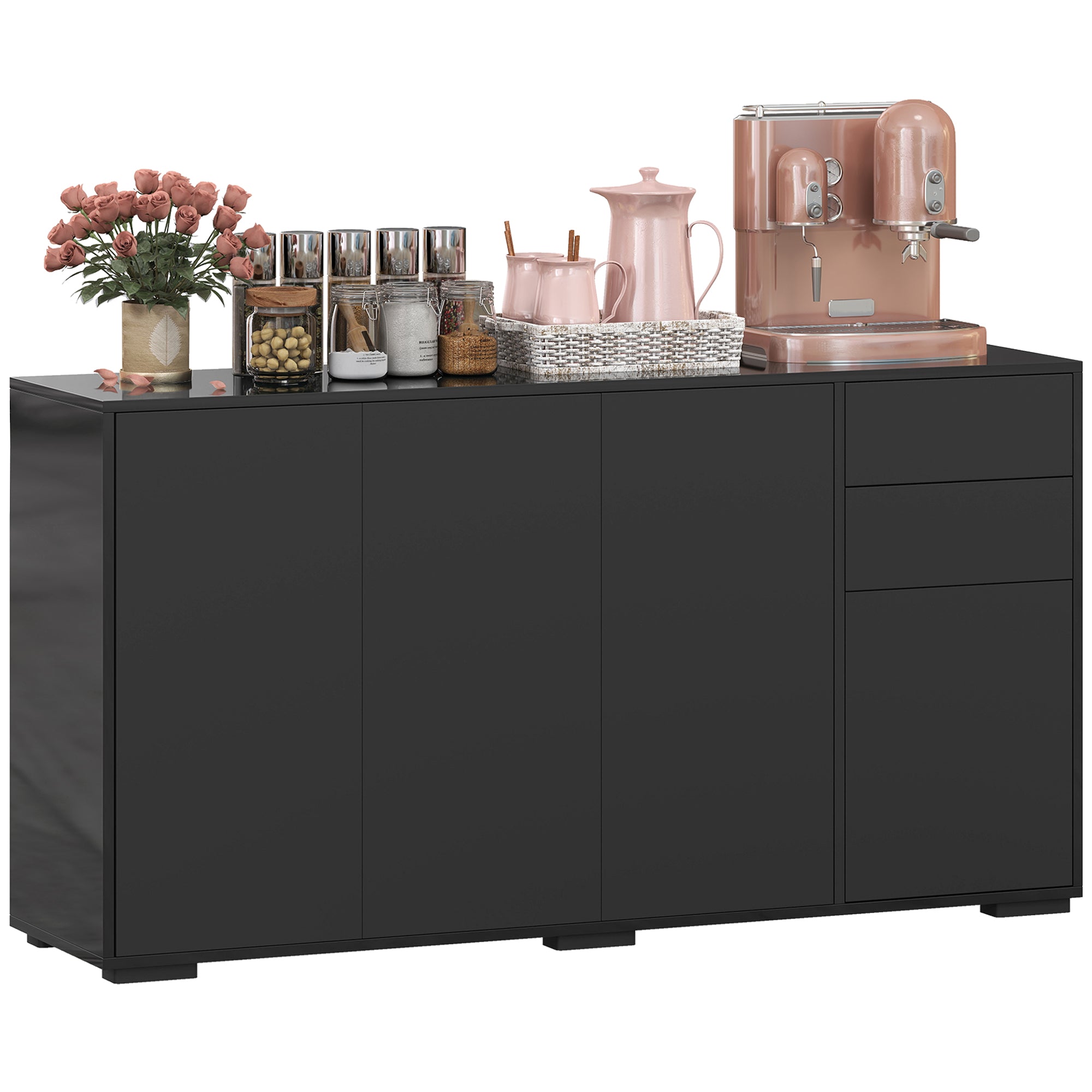 Buffet meuble de rangement 2 tiroirs coulissants 4 portes étagère réglable panneaux de particules 140 x 36 x 74 cm noir