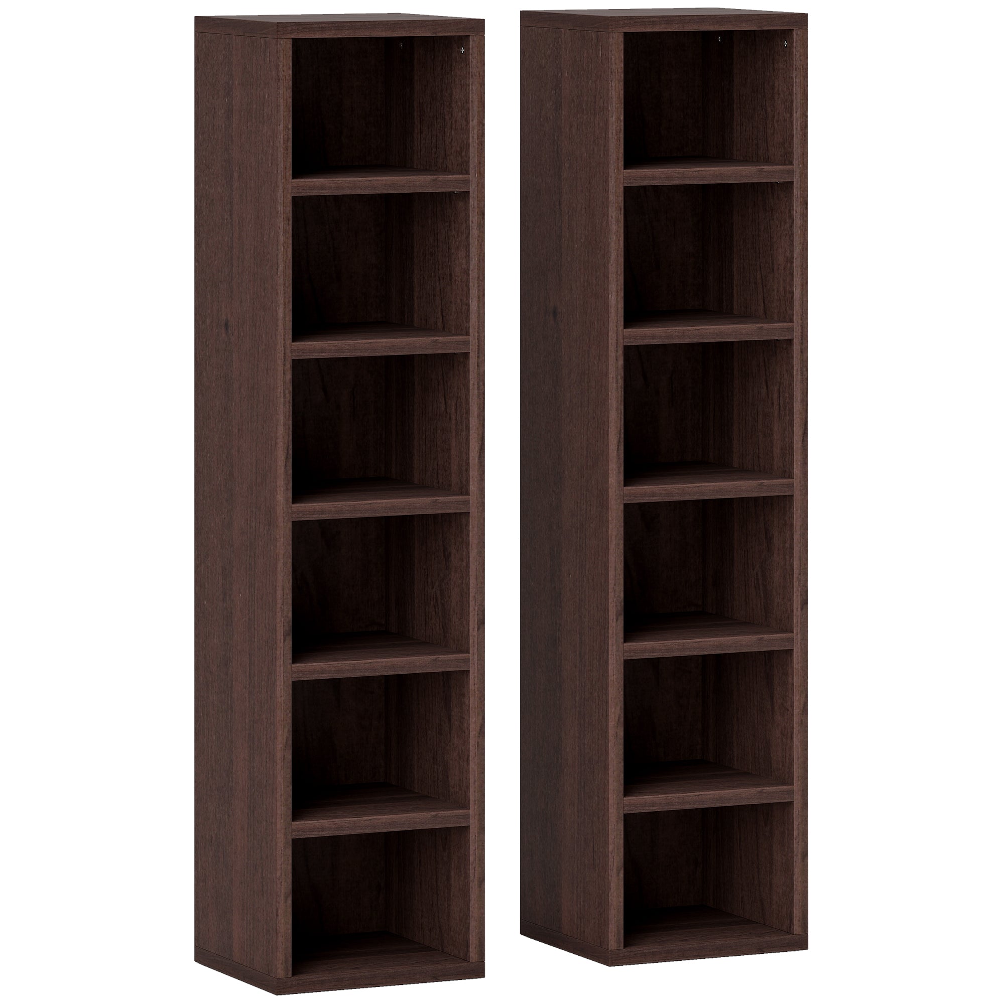 Lot de 2 étagères colonnes armoire de rangement CD-DVD 6 + 6 compartiments 21 x 19,2 x 88,3 cm capacité max. 160 CD effet bois marron