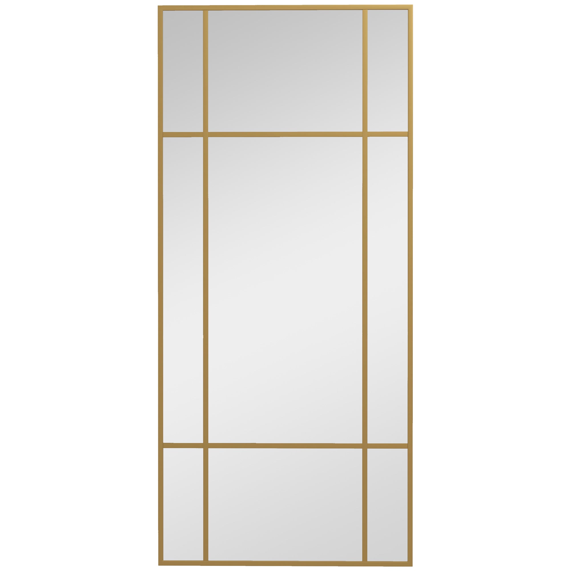 Miroir mural verrière rectangulaire style fenêtre, horizontal ou vertical avec 4 crochets, en métal doré - 110x50 cm