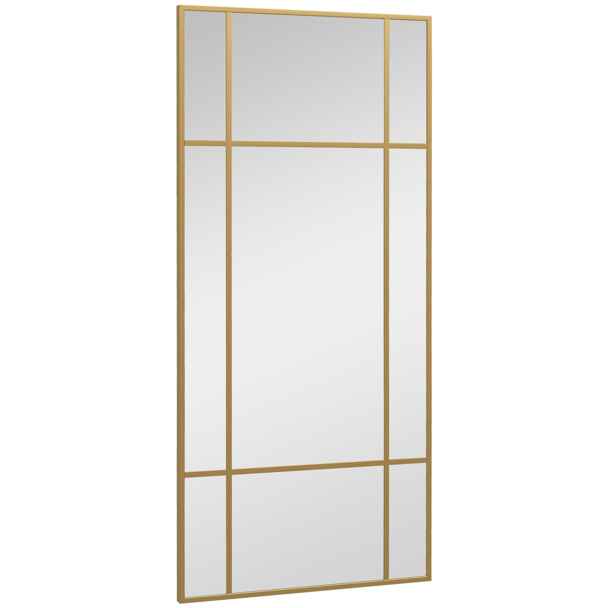 Miroir mural verrière rectangulaire style fenêtre, horizontal ou vertical avec 4 crochets, en métal doré - 110x50 cm