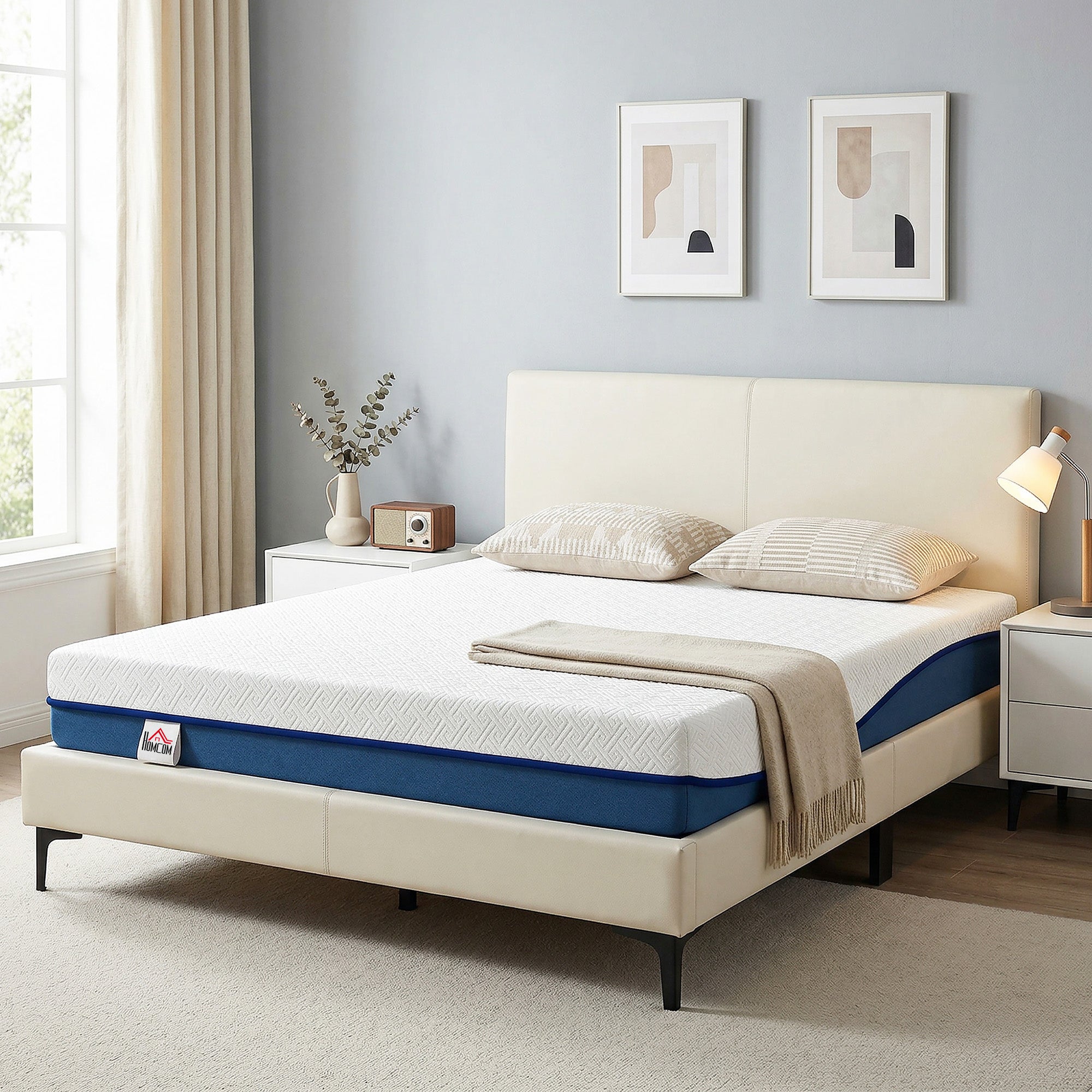 Matelas 140x190cm, Matelas 2 Personnes, Mousse à Mémoire de Forme au Thé Vert, 20cm d'Épaisseur, Lit Rafraîchissant avec Gel Mémoire, Housse Amovible Lavable, Certifié Oeko-Tex, Fermeté Moyenne