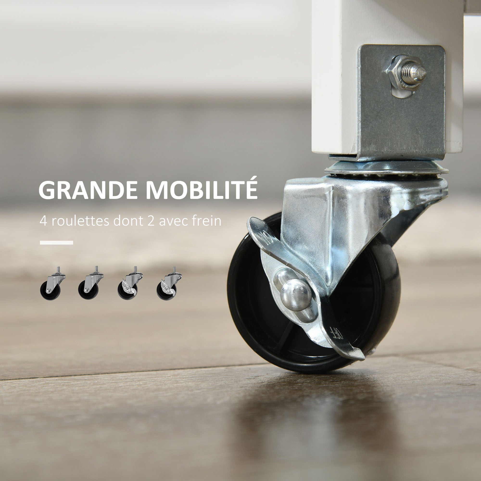 Desserte de Cuisine Chariot deservice à roulettes Multi-Rangement avec casier à vin, tiroir, Porte, étagères Blanc